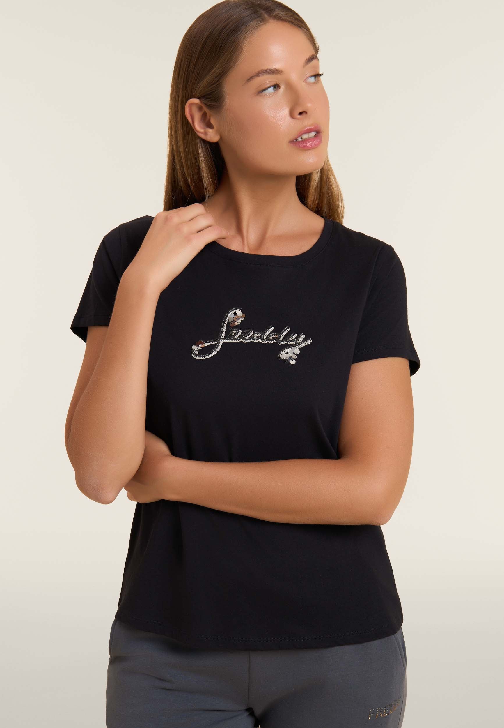 freddy-t-shirt-cotone-supima-logo-paillettes-bicolore image 4
