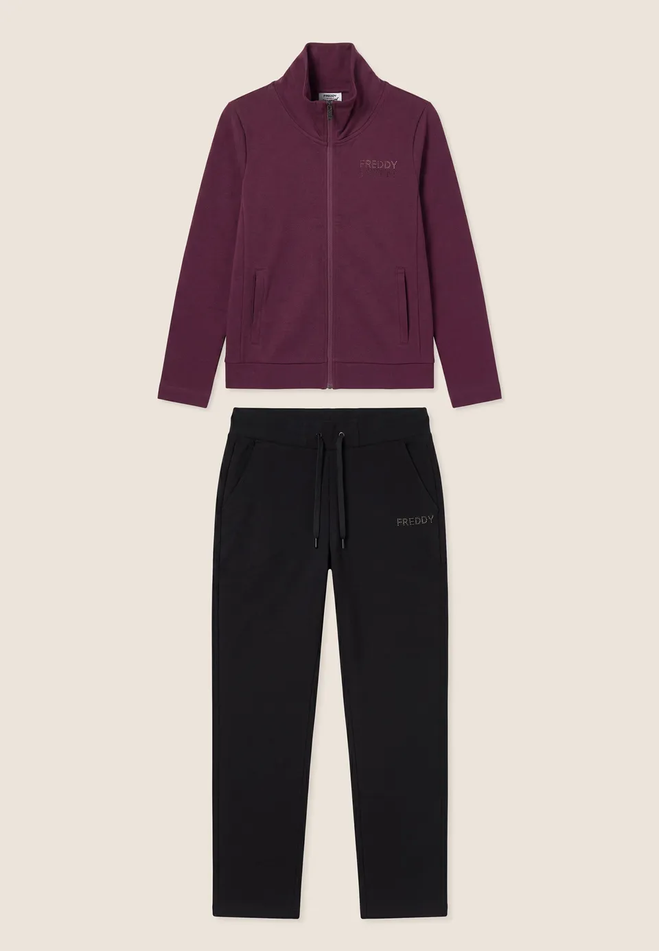 freddy-tuta-sportiva-donna-zip-collo-alto-dettagli-strass image 1