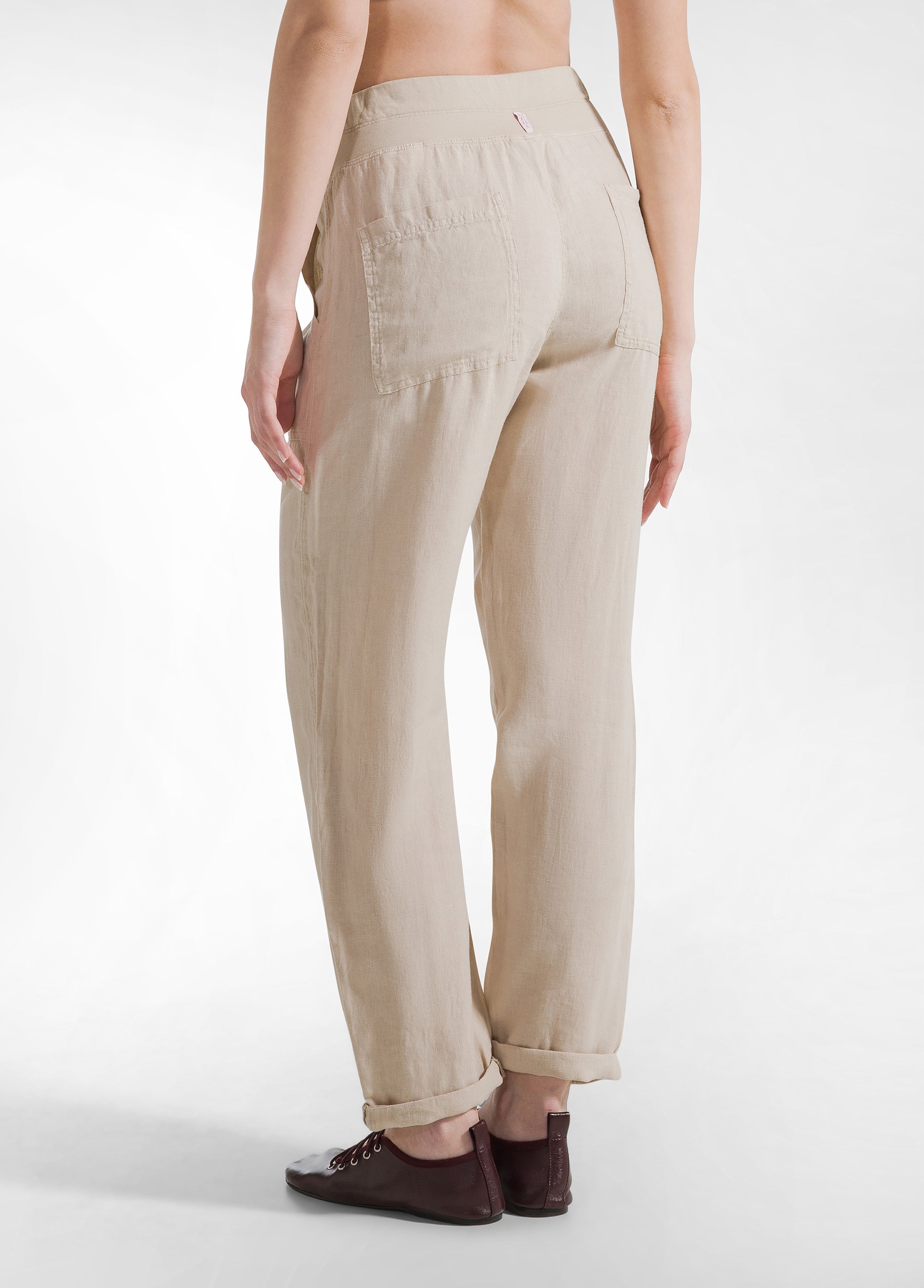 deha-pantalone-in-lino-beige-con-vita-in-felpa-e-coulisse image 3