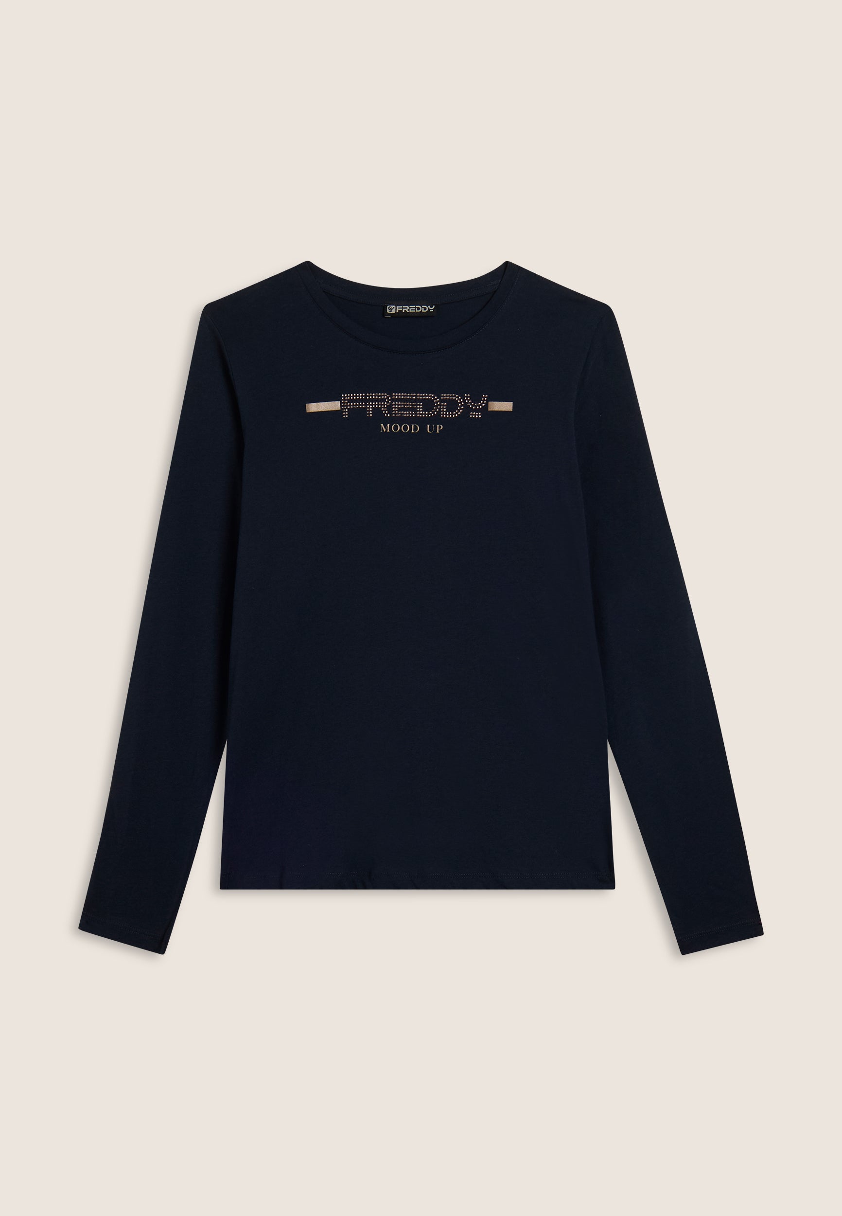 freddy-t-shirt-donna-manica-lunga-jersey-supima-fondo-stondato-logo-strass image 5
