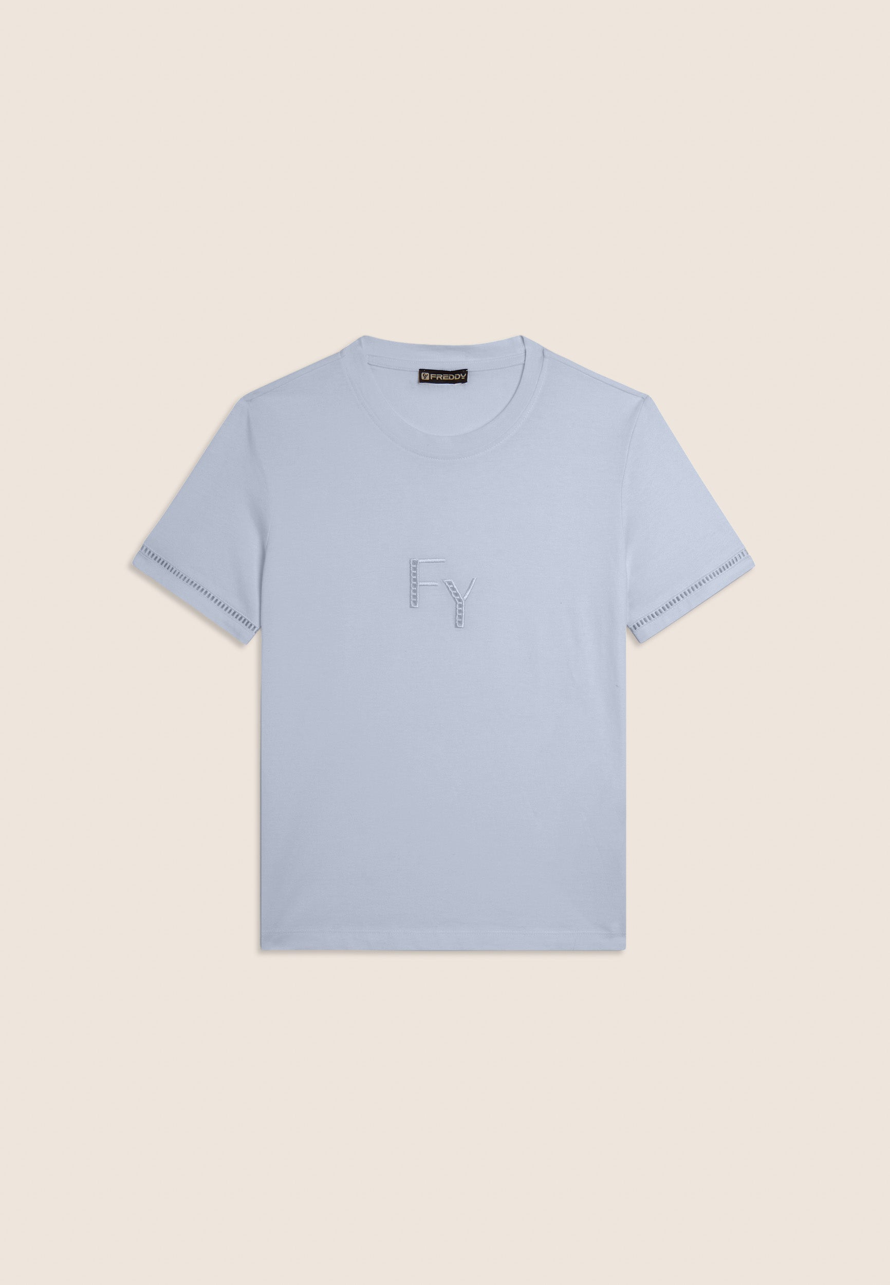 freddy-t-shirt-girocollo-donna-in-cotone-con-ricamo-traforato-logo image 8