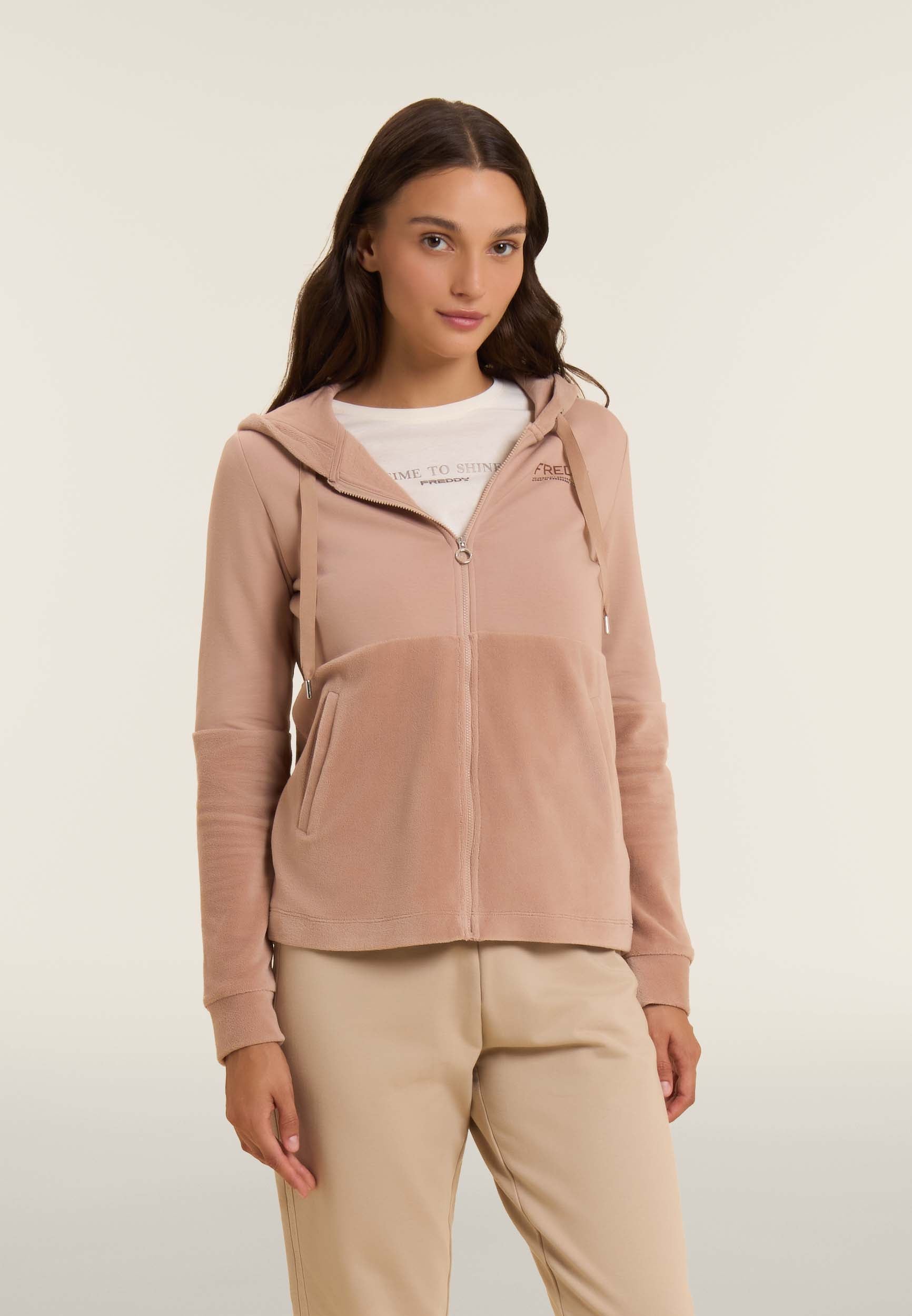 freddy-felpa-donna-full-zip-con-cappuccio-e-fondo-in-velluto image 1