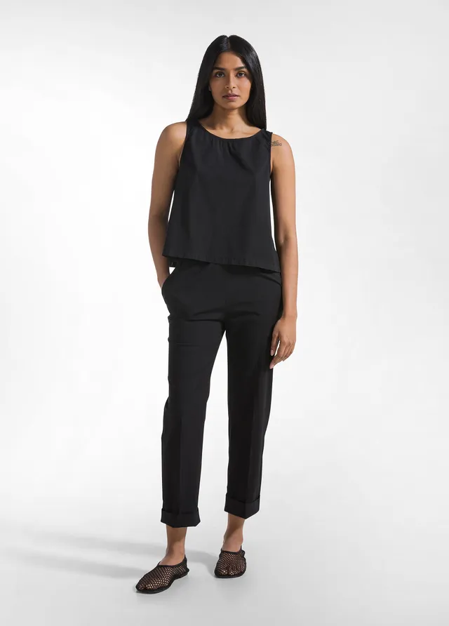 deha-pantaloni-dritti-in-popline-elasticizzato-nero-d42557 image 1