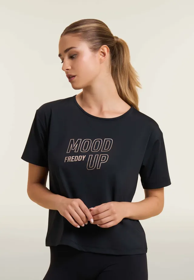 freddy-t-shirt-donna-cropped-comfort-con-stampa-mood-up-in-jersey-nylon image 1