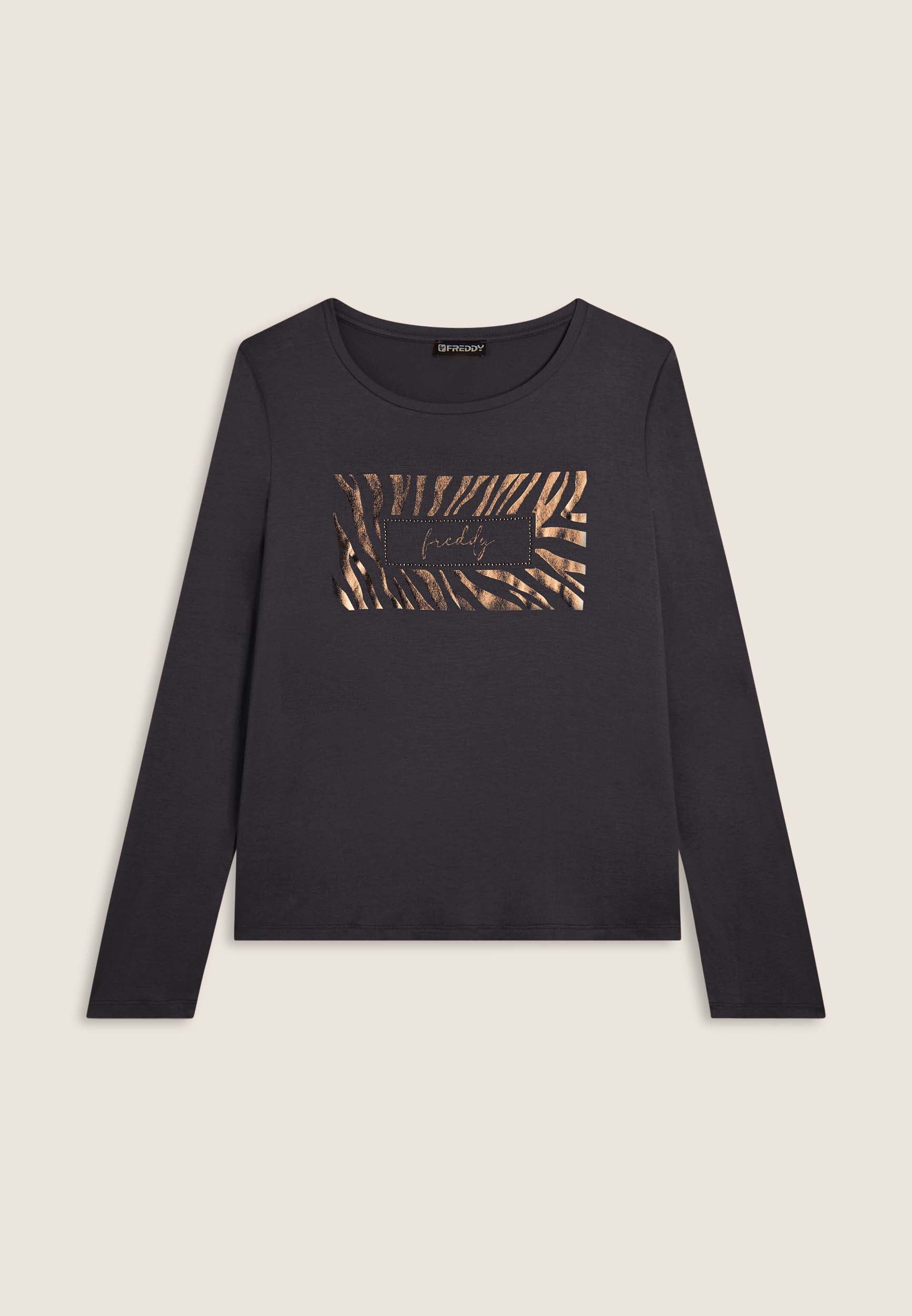 freddy-t-shirt-donna-manica-lunga-logo-metallizzato-strass image 7