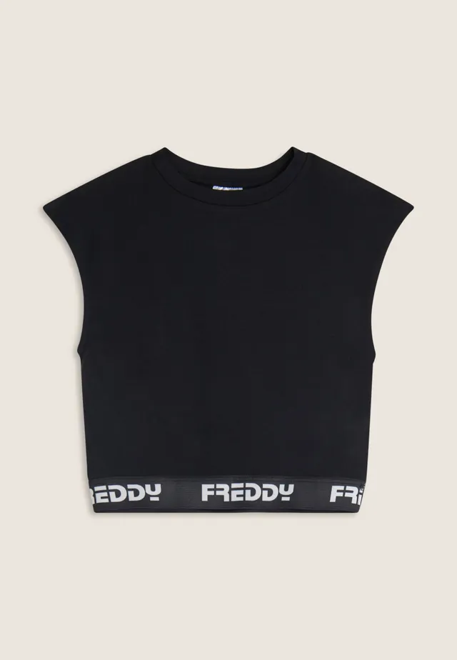 freddy-top-senza-maniche-comfort-fit-cropped-in-cotone-elasticizzato-con-elastic image 1