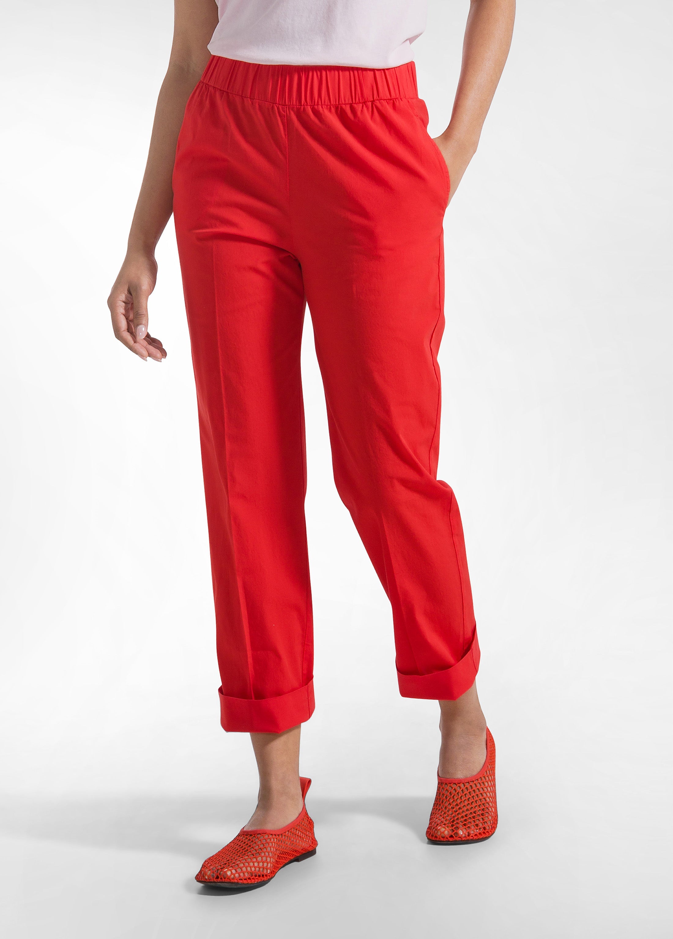 deha-d42557-pantaloni-dritti-in-popline-elasticizzato-rosso image 2
