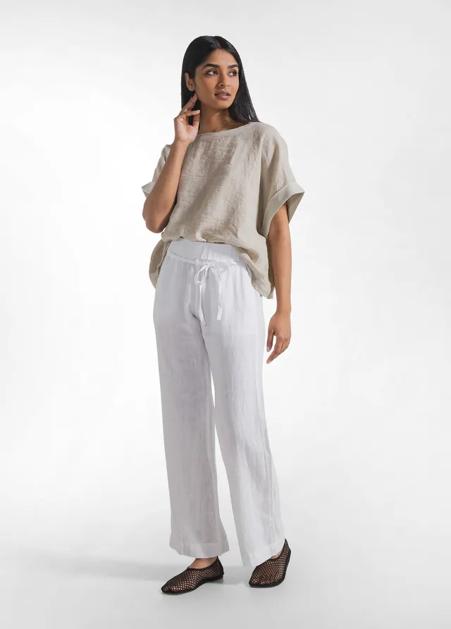 deha-pantaloni-dritti-in-lino-effetto-sfumato-bianco image 1