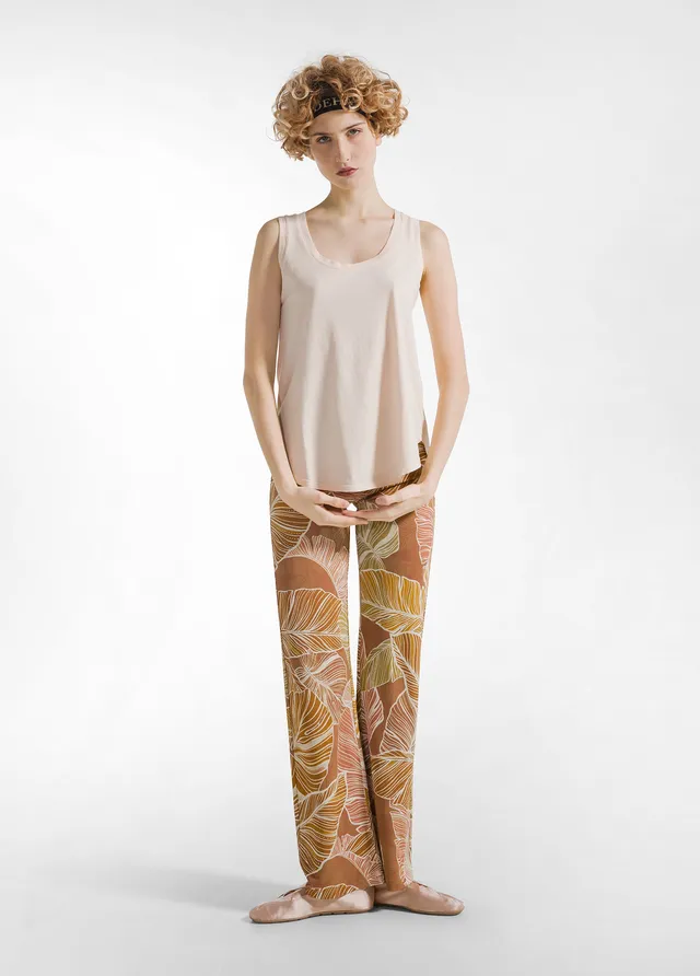 deha-pantalone-fluido-in-viscosa-stampata-marrone image 1