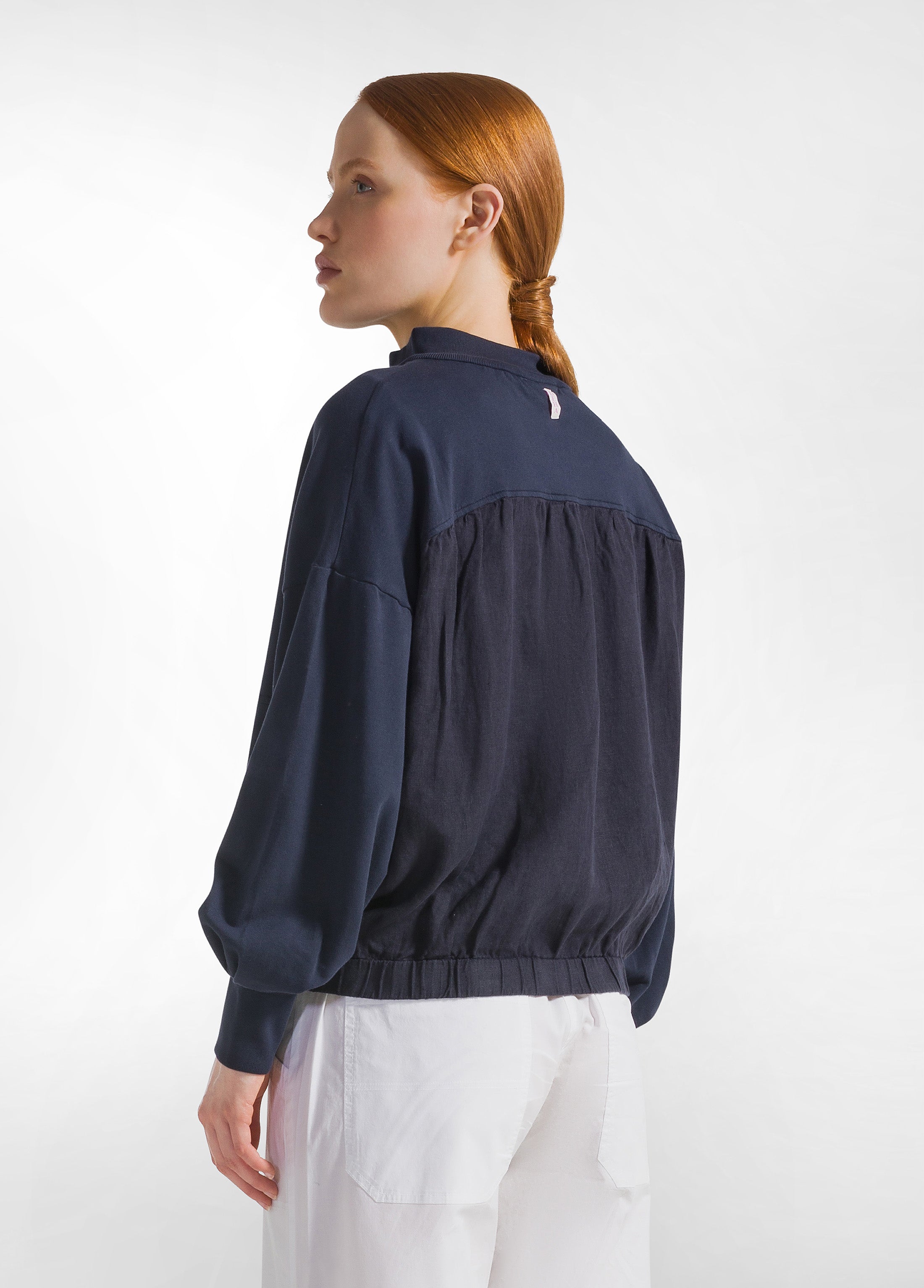deha-felpa-con-zip-combinata-lino-cotone-blu image 2