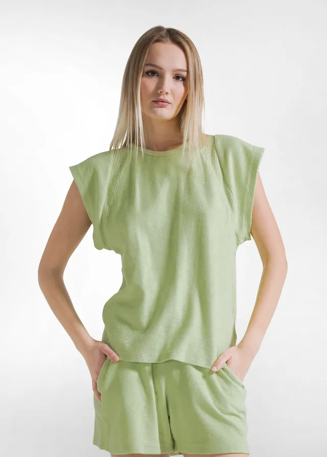 deha-t-shirt-in-felpa-gialla-con-dettagli-in-rete image 1