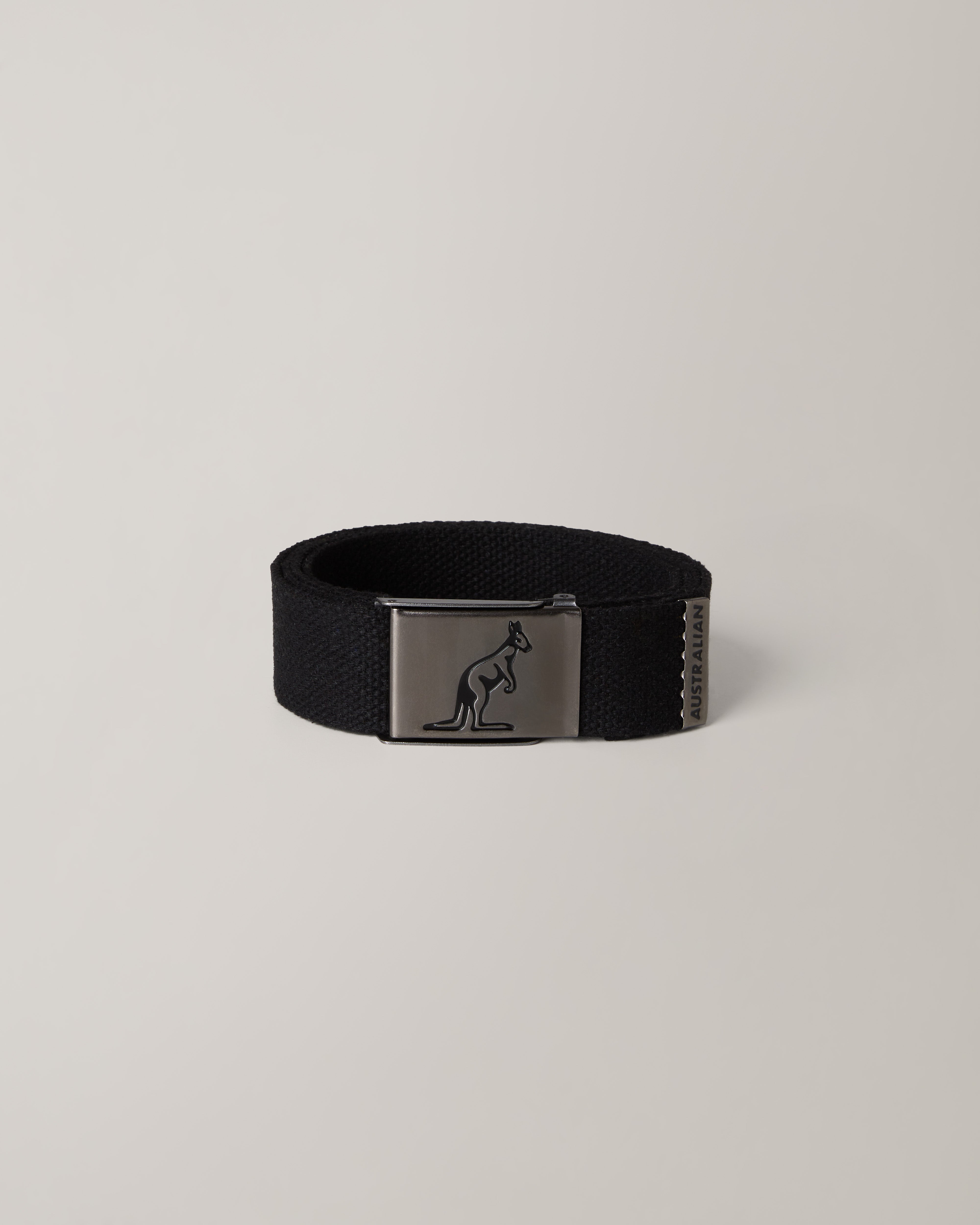 australian-kangaroo-belt-cintura-in-cotone-nero-con-fibbia-personalizzata image 1