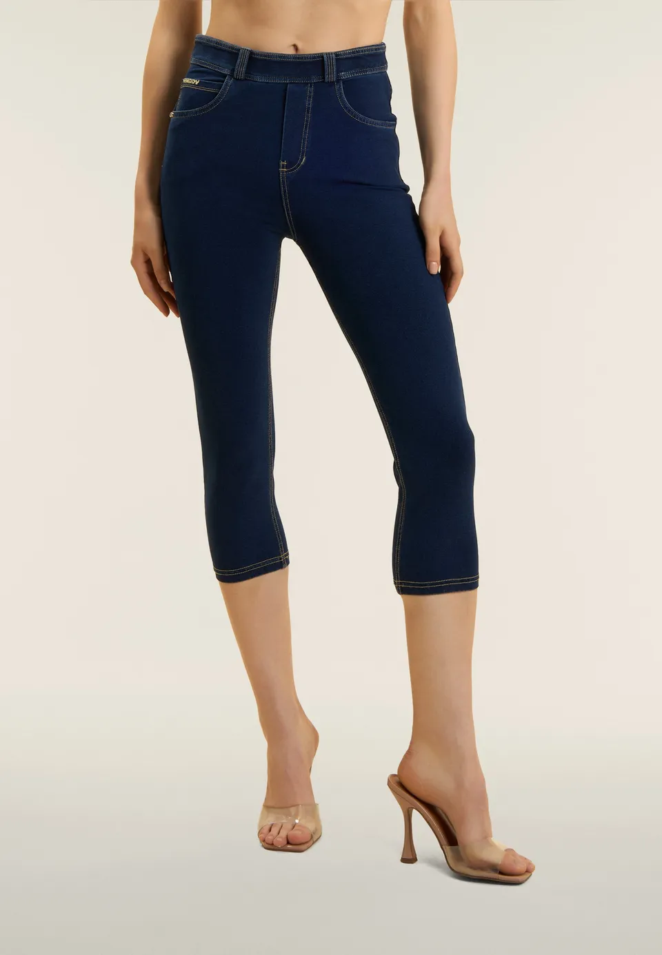 freddy-pantaloni-capri-effetto-denim-5-tasche-vita-alta-skinny image 1