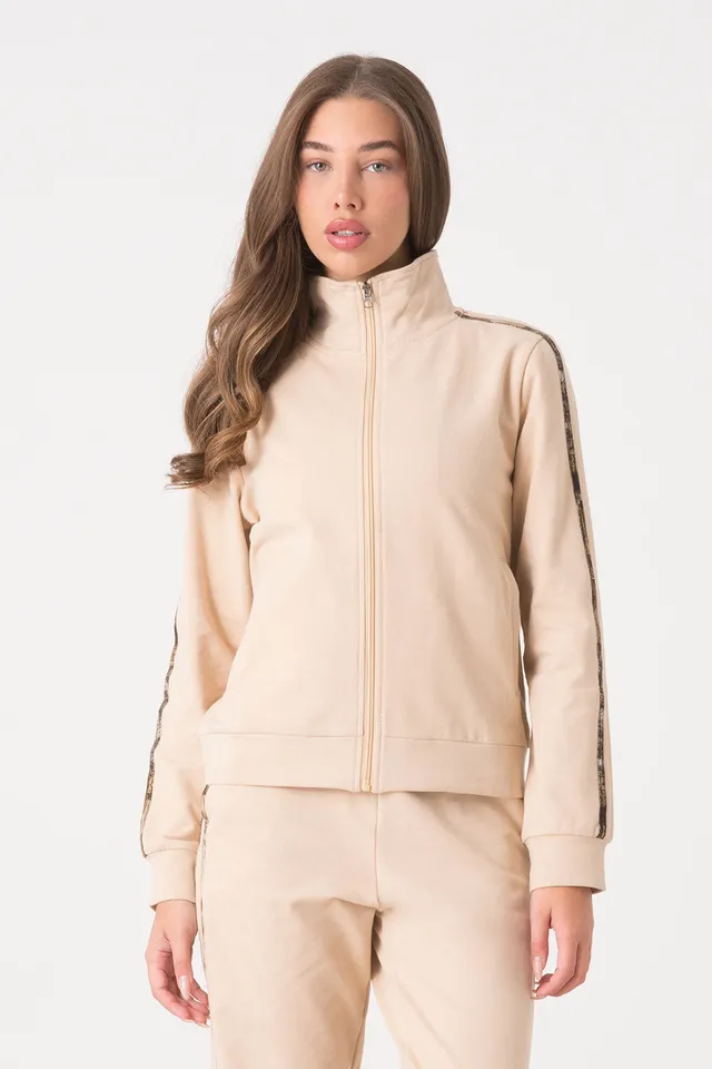 dimensione-danza-felpa-donna-full-zip-collo-alto-con-bande-animalier image 1