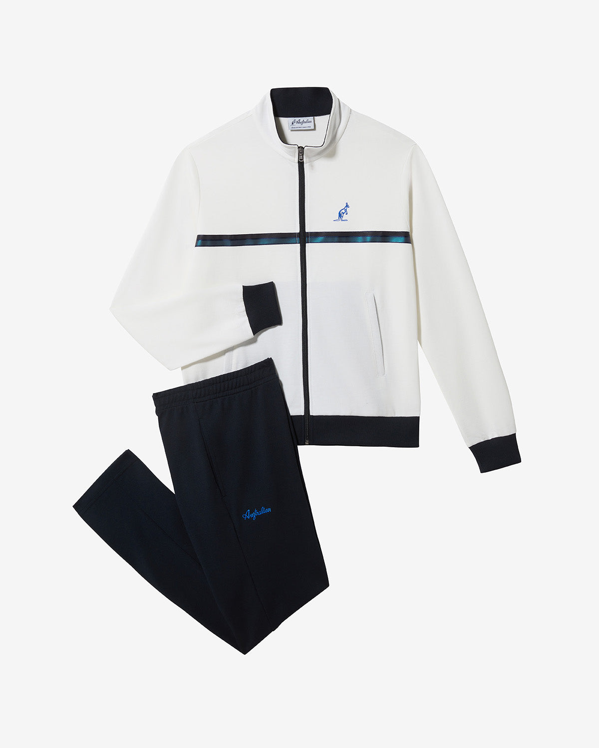 australian-tape-stripe-tracksuit-tuta-fixed-piquet-bianca-con-blue-tape image 8