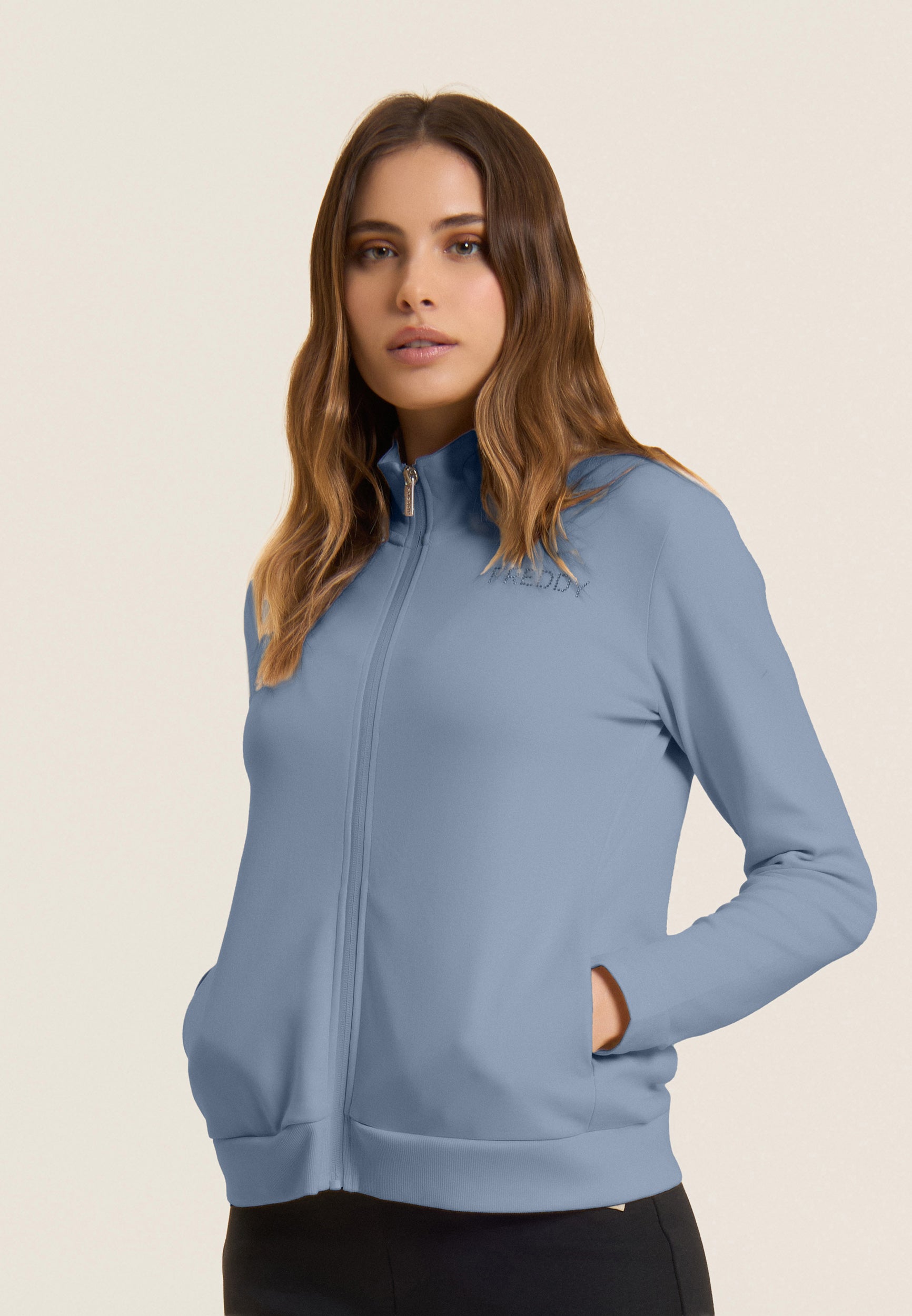 freddy-tuta-con-zip-e-collo-alto-logo-con-strass-tuta-donna-in-interlock-100-cot image 2