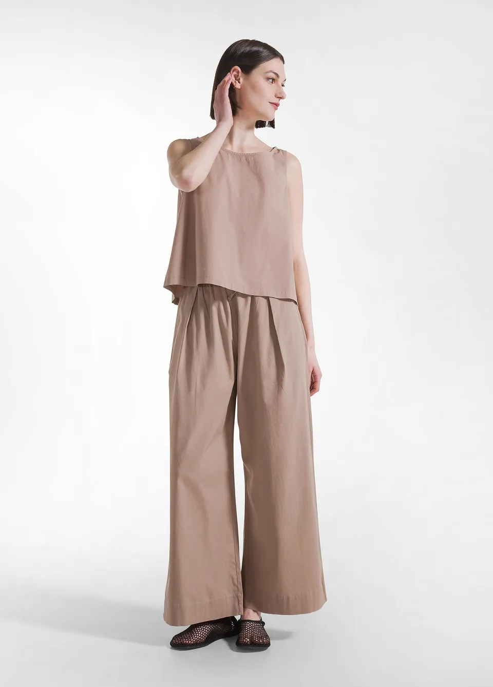deha-pantaloni-in-popeline-elasticizzato-marroni image 1