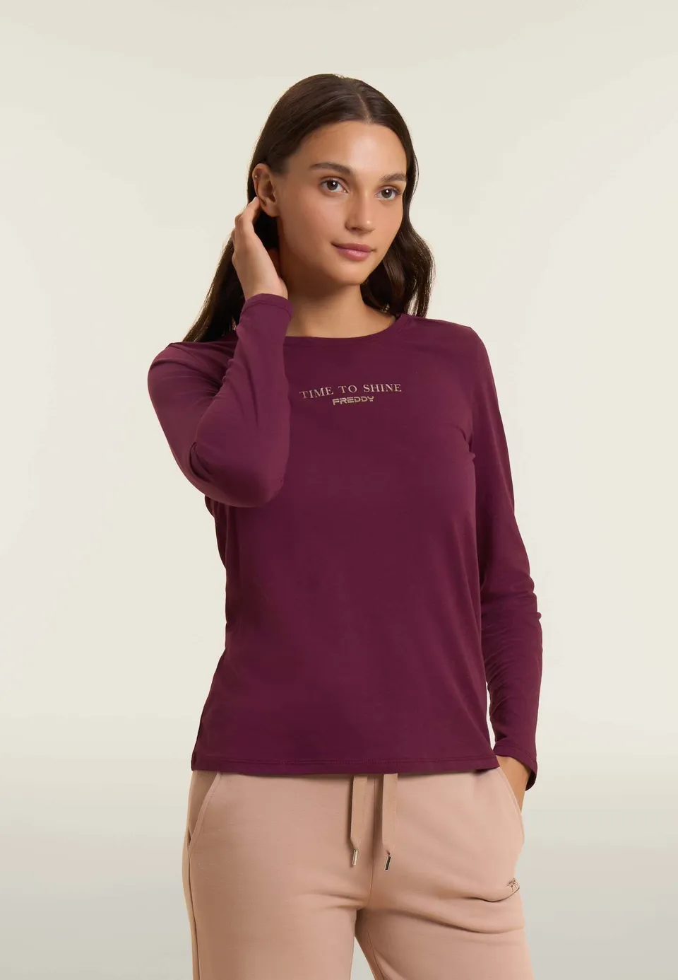 freddy-wr-up-t-shirt-donna-manica-lunga-banda-logata-time-to-shine image 1