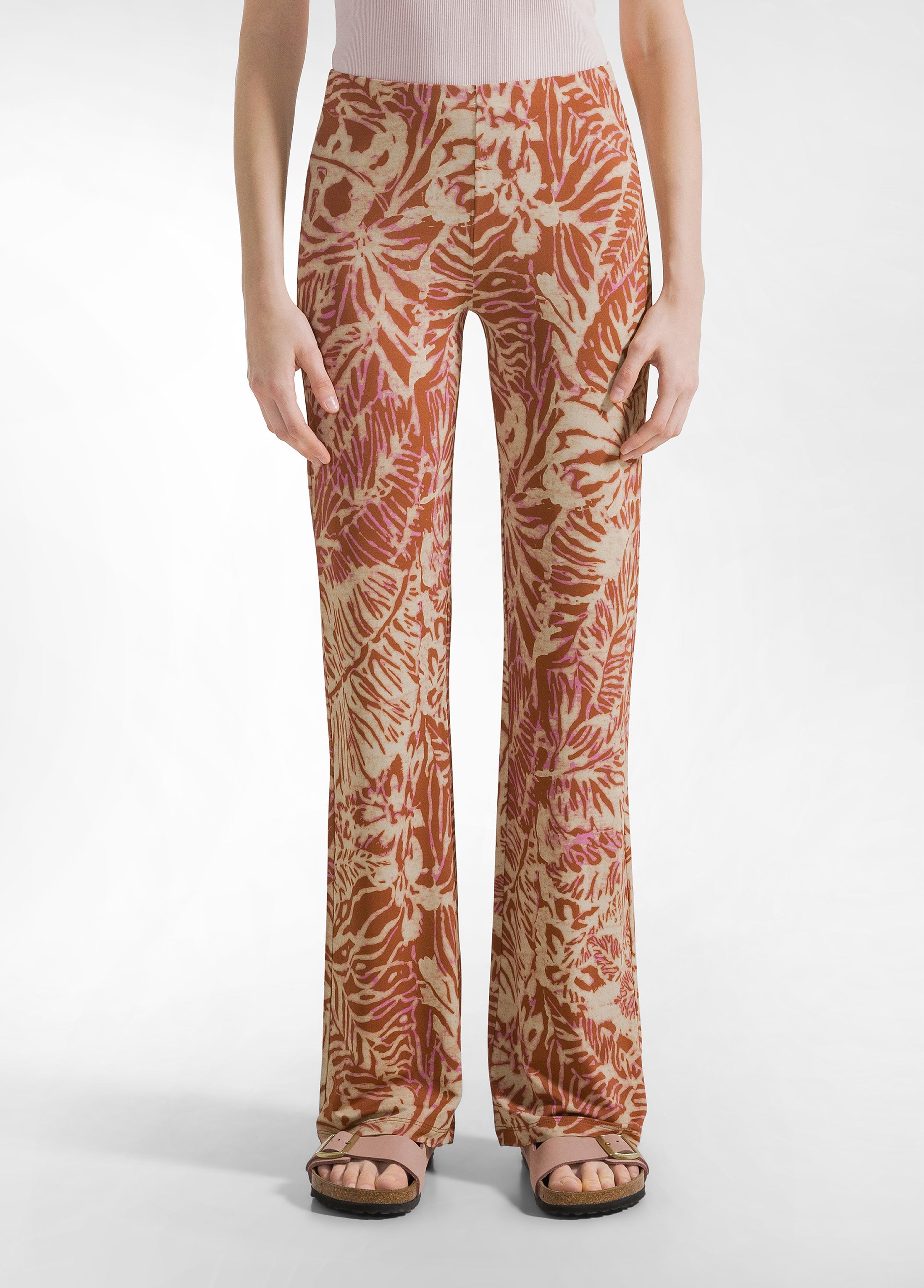 deha-pantalone-fluido-in-viscosa-stampata-marrone-pantaloni-vita-alta image 2