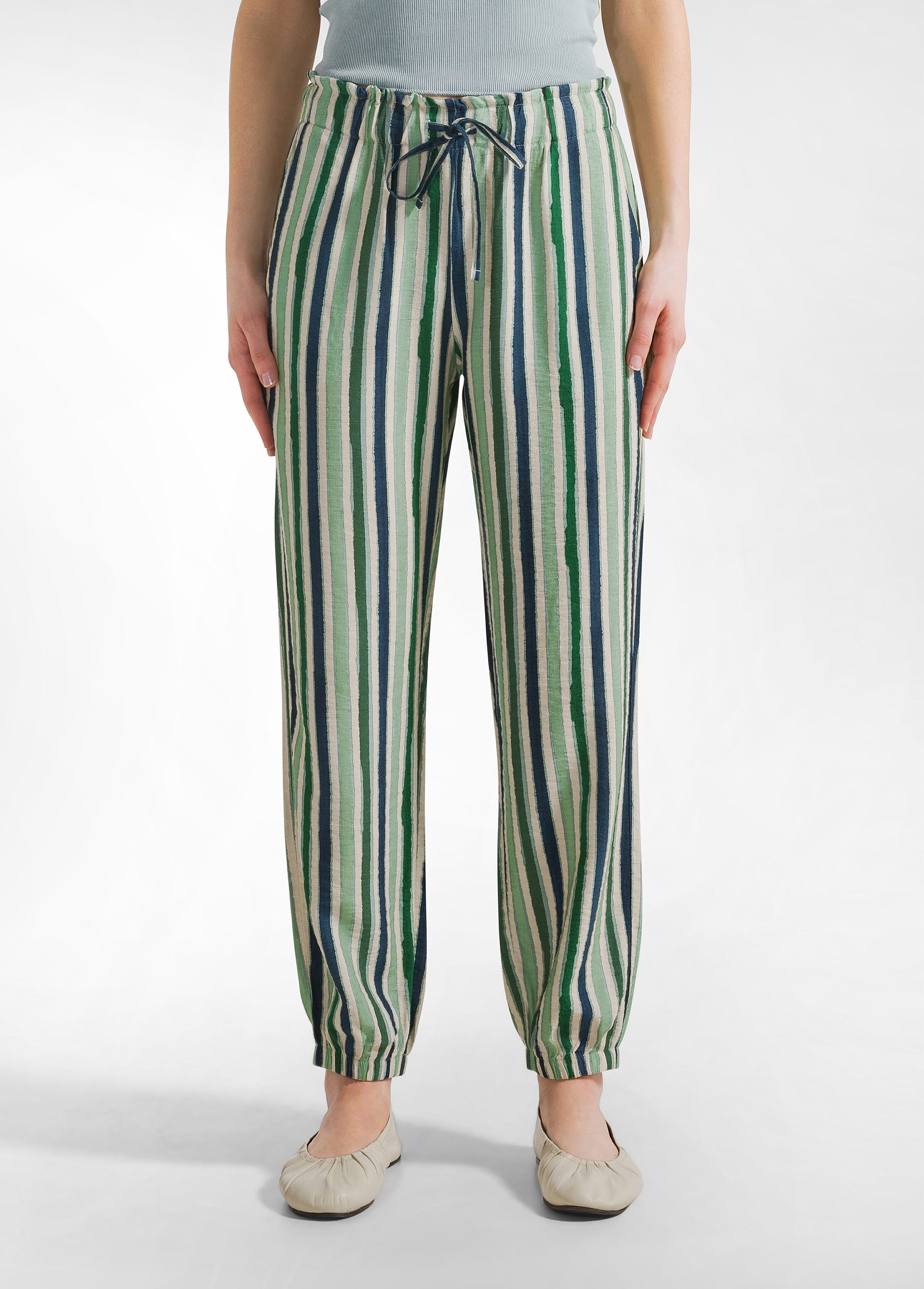 deha-d22385-pantalone-jogger-in-crepe-a-righe-verde image 2