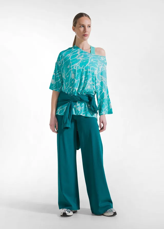 deha-pantaloni-ampi-jersey-stretch-tinta-unita-verde image 1