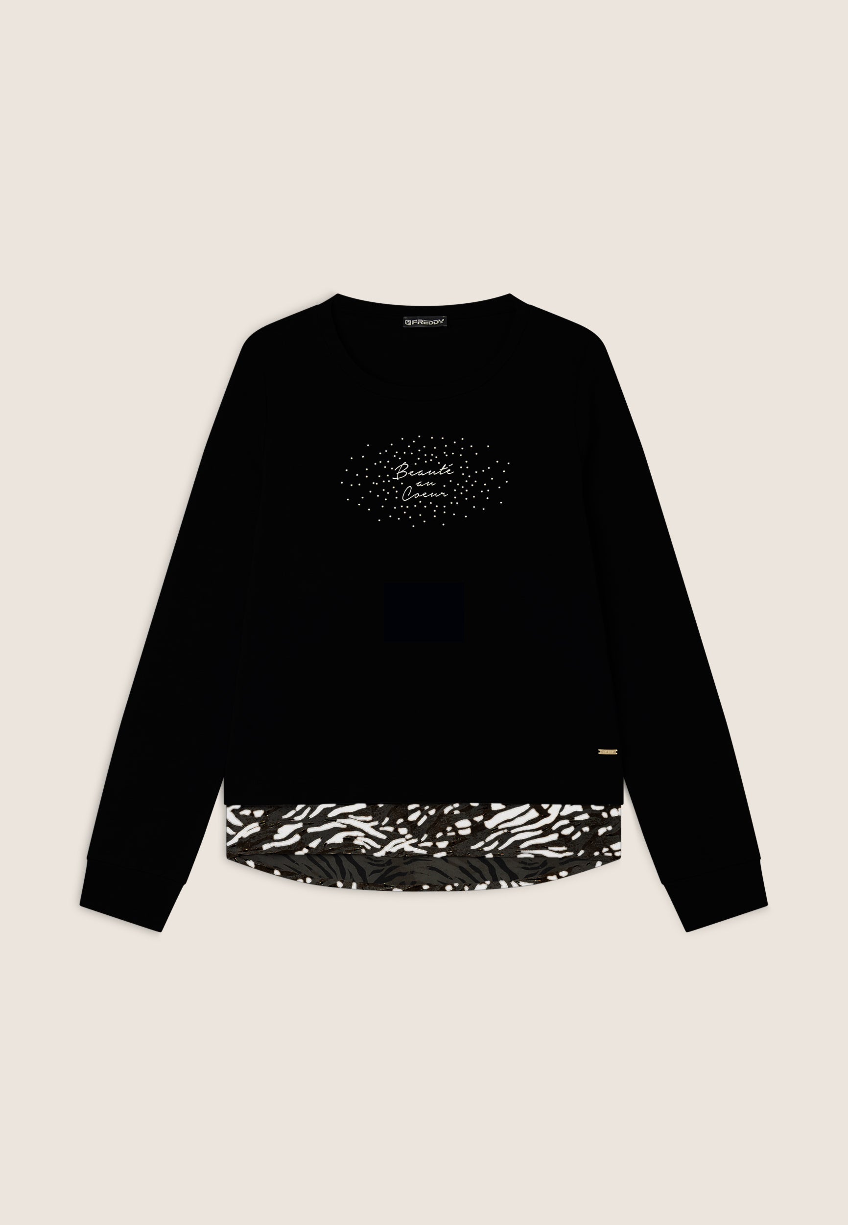 freddy-felpa-donna-regular-fit-con-inserto-effetto-camicia-e-strass-dorati image 8