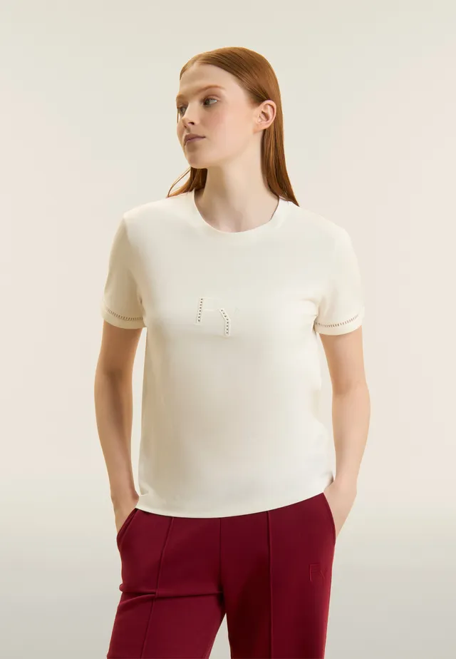 freddy-t-shirt-girocollo-donna-in-cotone-con-ricamo-traforato-logo image 1