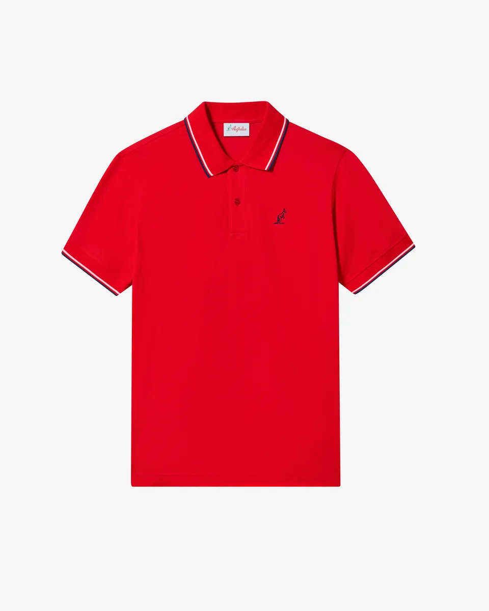 australian-2-stripes-polo-shirt-polo-slim-fit-in-piquet-rosso-vivo-made-in-italy image 1