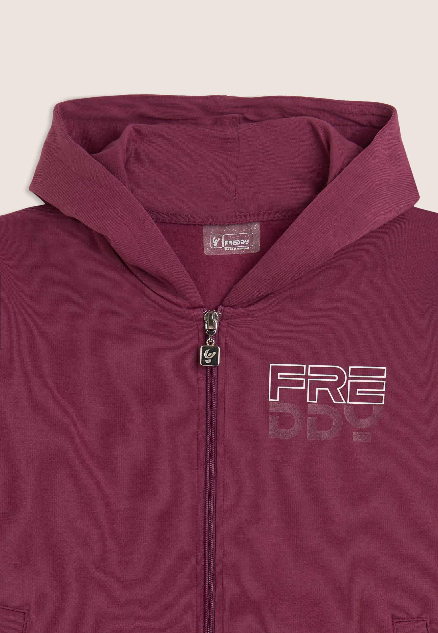 freddy-felpa-junior-oversize-con-zip-cappuccio-e-bande-a-contrasto image 3