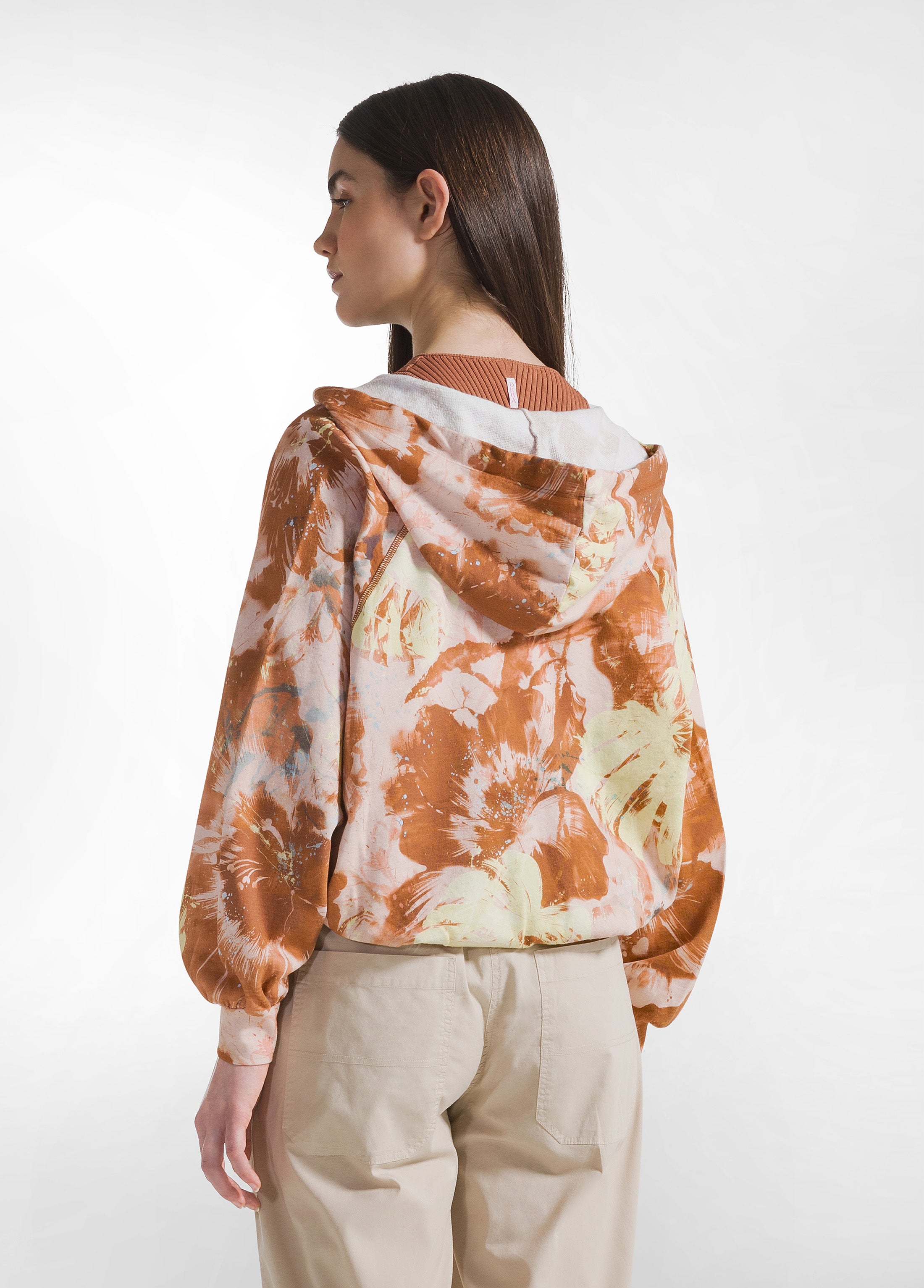 deha-felpa-stampa-flower-con-cappuccio-e-zip-marrone image 2