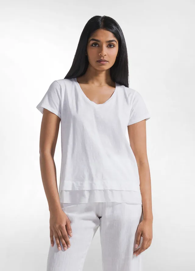 deha-d42492-t-shirt-in-cotone-con-dettagli-in-seta-bianco image 1