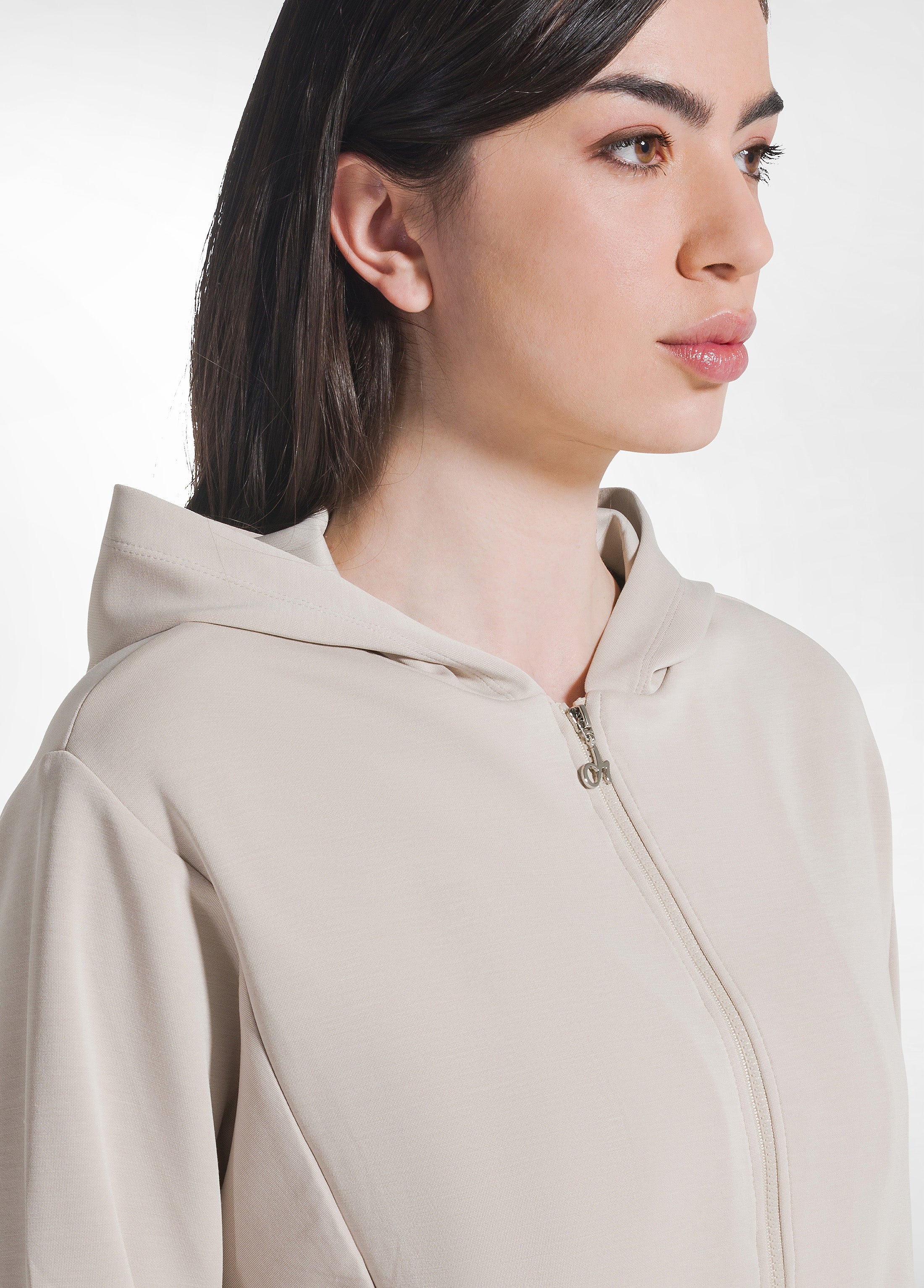 deha-felpa-soft-touch-zip-cappuccio-d22000-beige-donna image 1