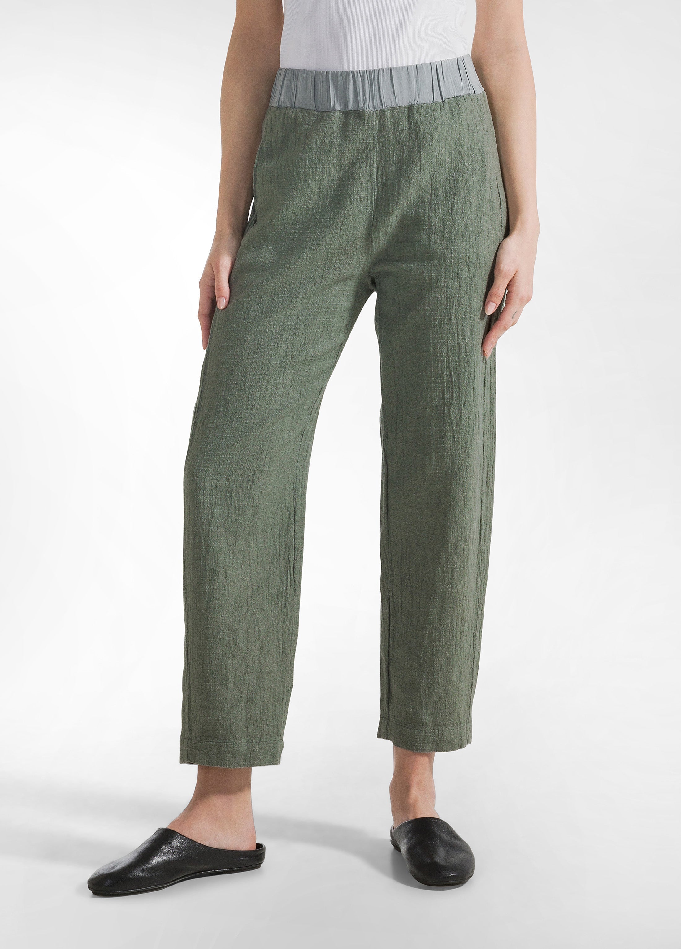 deha-pantalone-carrot-in-tweed-di-cotone-verde image 2