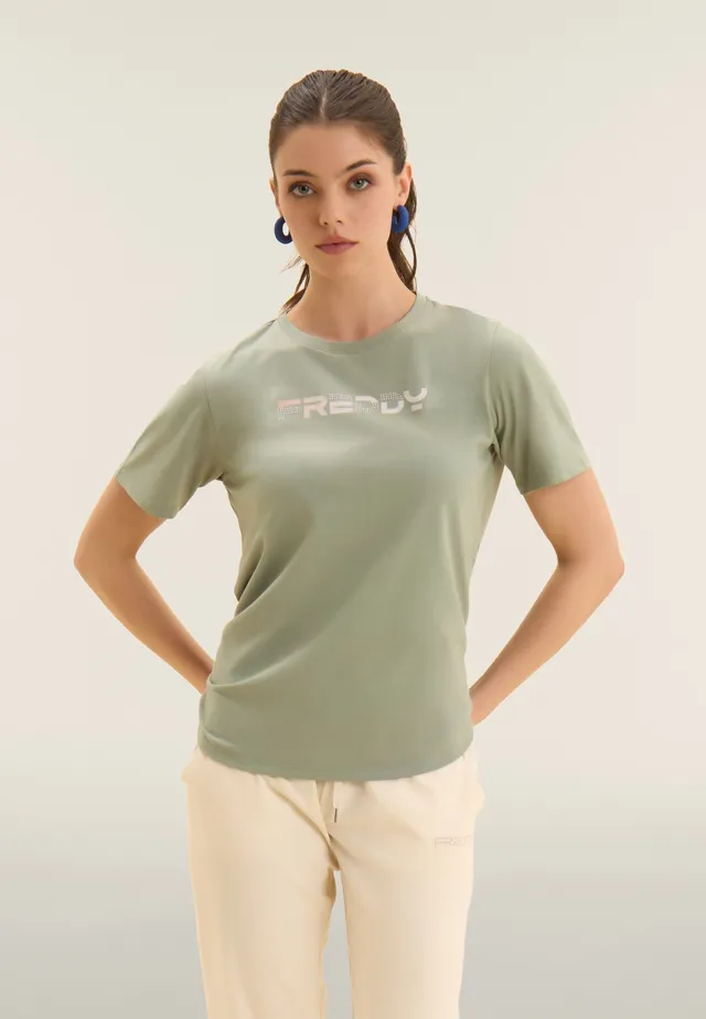 freddy-t-shirt-donna-manica-corta-con-logo-olografico-rosa image 1