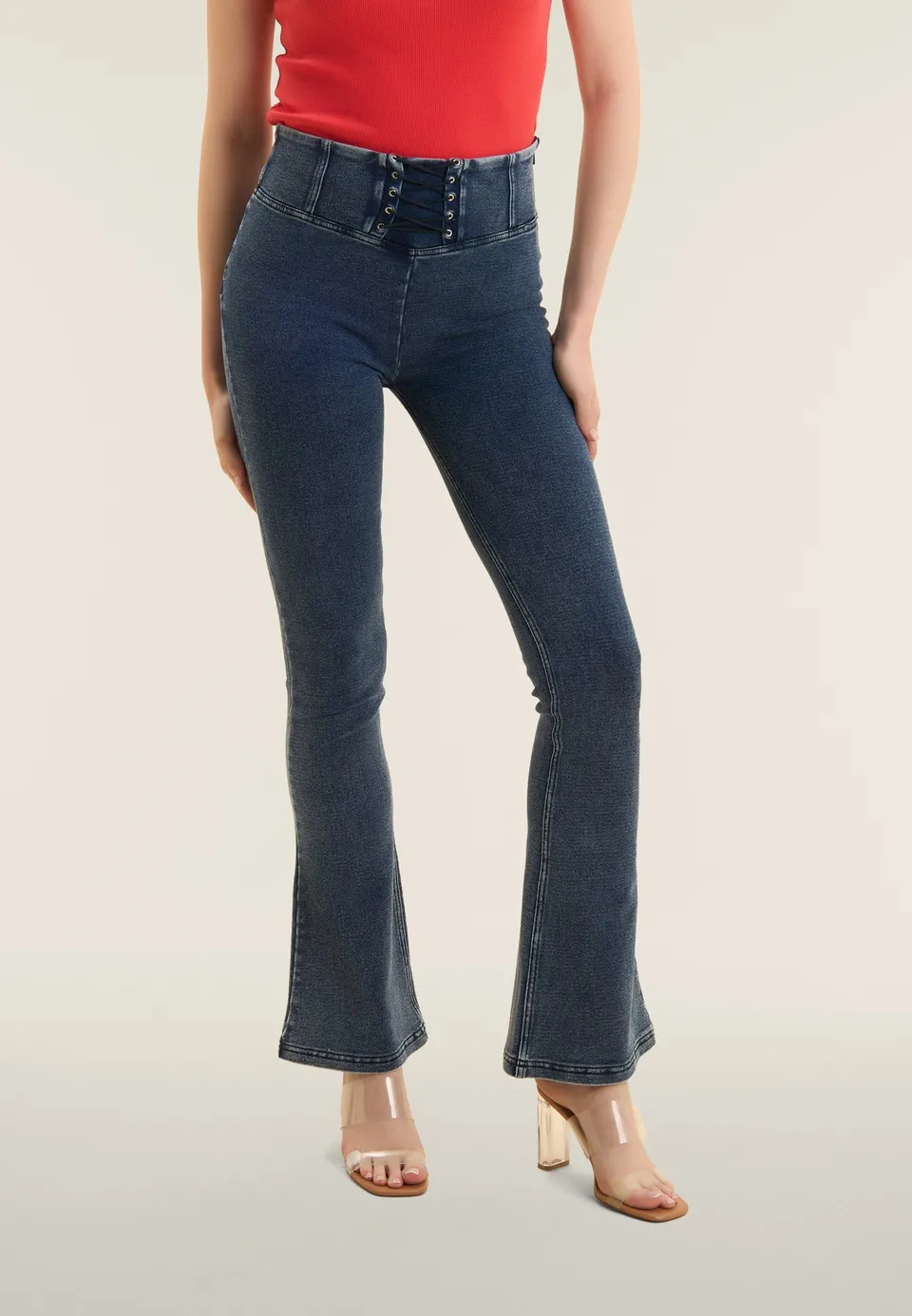 freddy-pantaloni-wr-up-mini-flare-satinati-vita-alta-con-nastri-skinny image 1