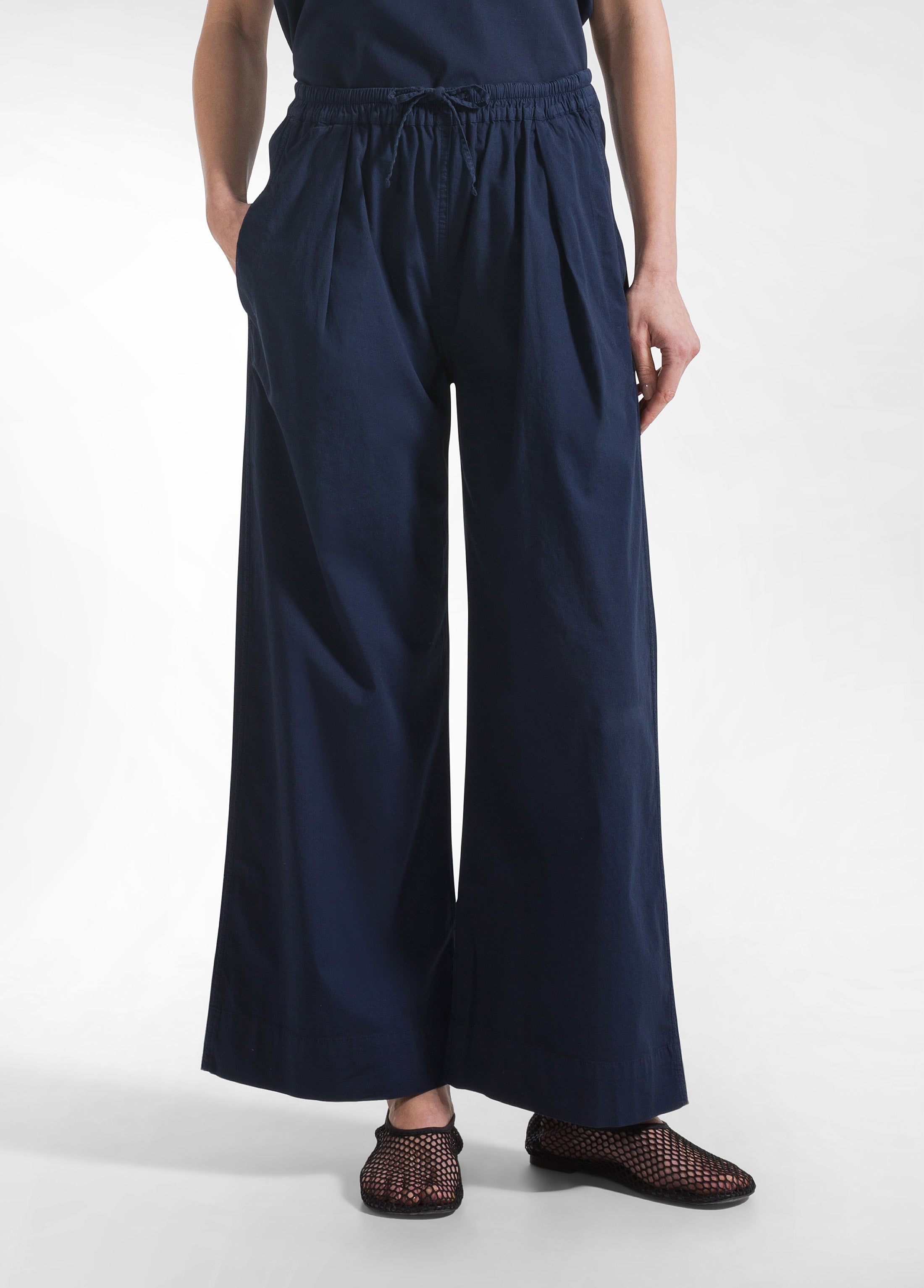 deha-completo-top-e-pantaloni-dritti-in-popline-elasticizzato-blu image 6