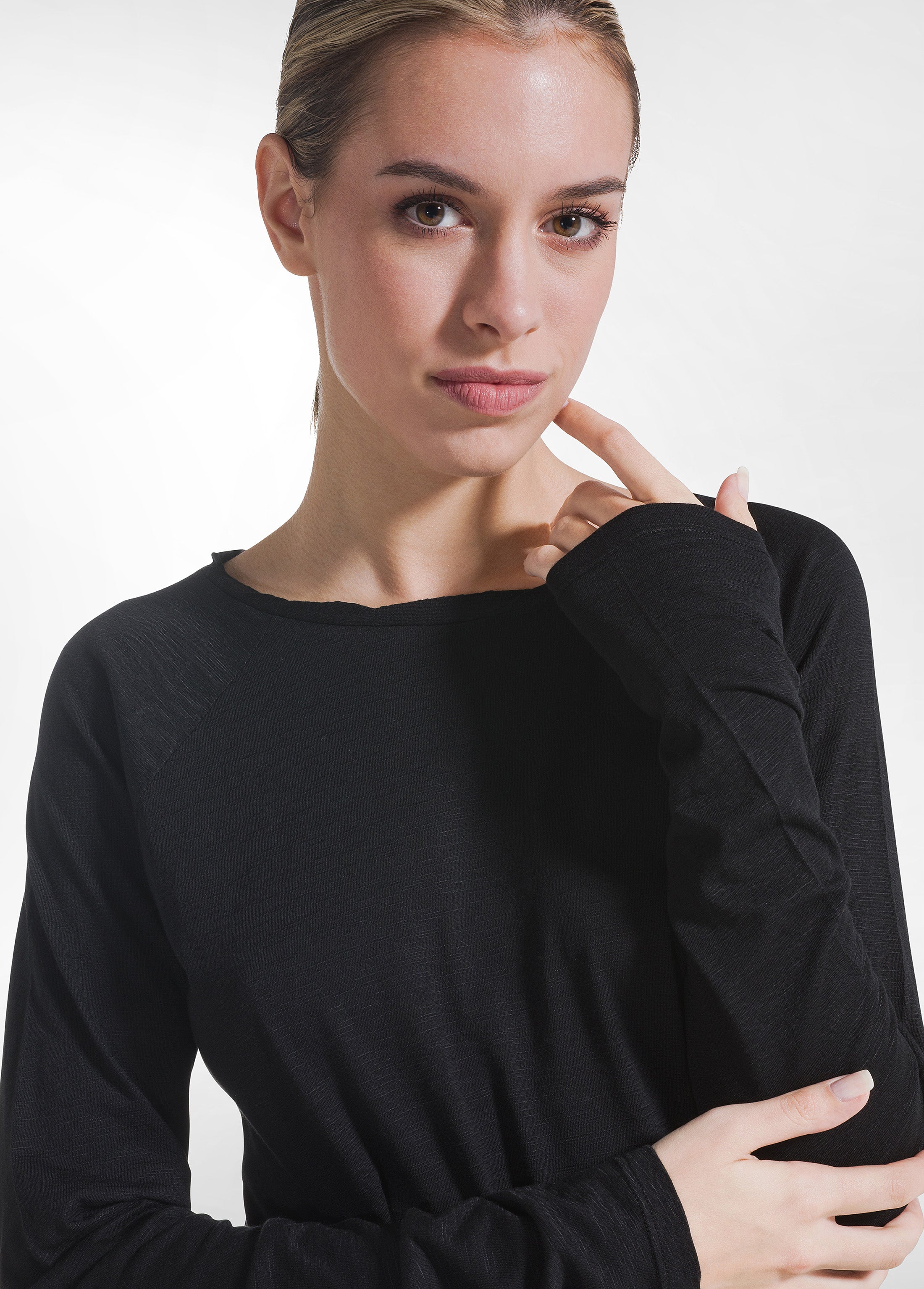 deha-t-shirt-a-manica-lunga-in-jersey-modal-fiammato-nero image 3