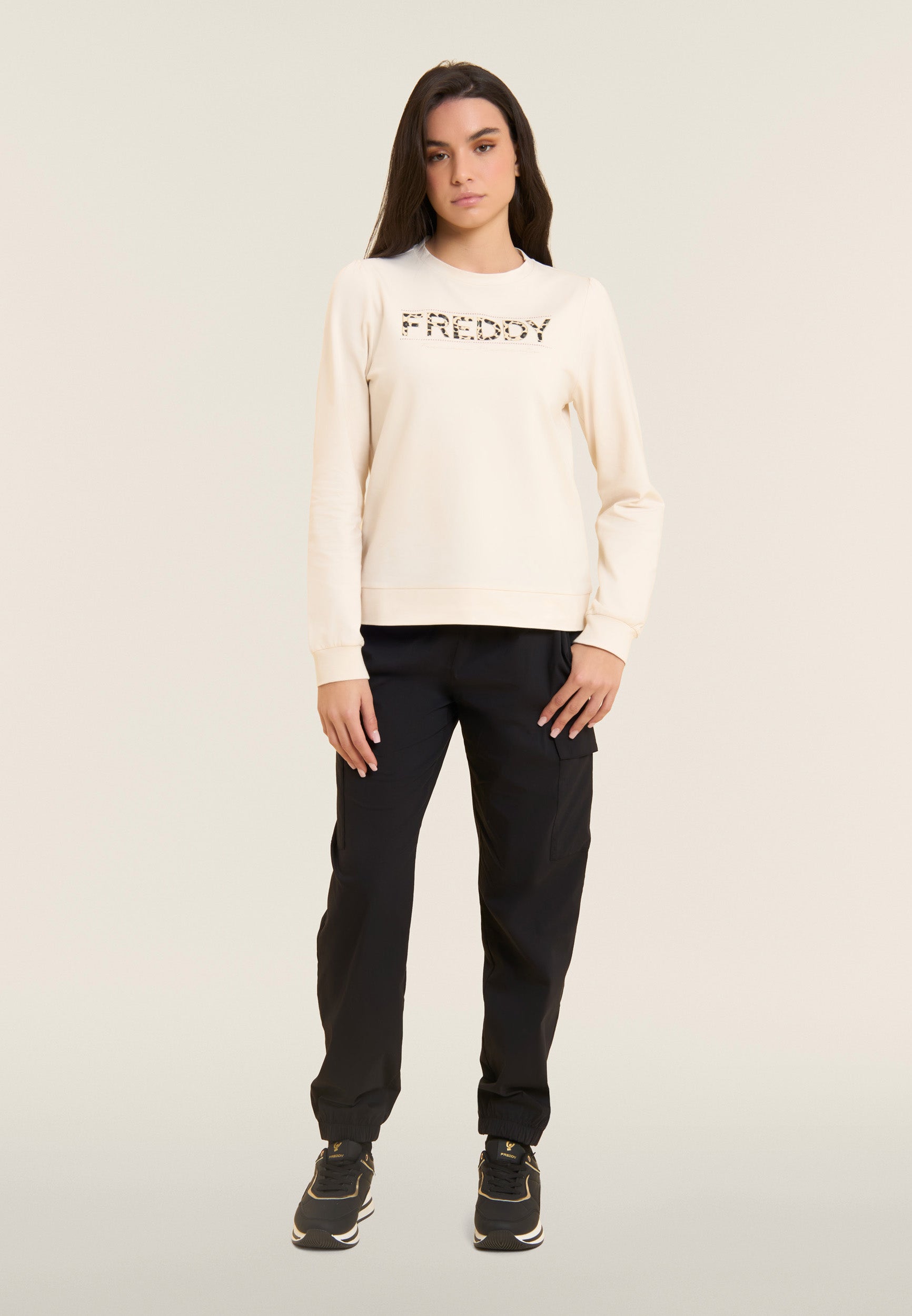 freddy-felpa-donna-logo-animalier-drappeggio-spalle-cotone-stretch image 5