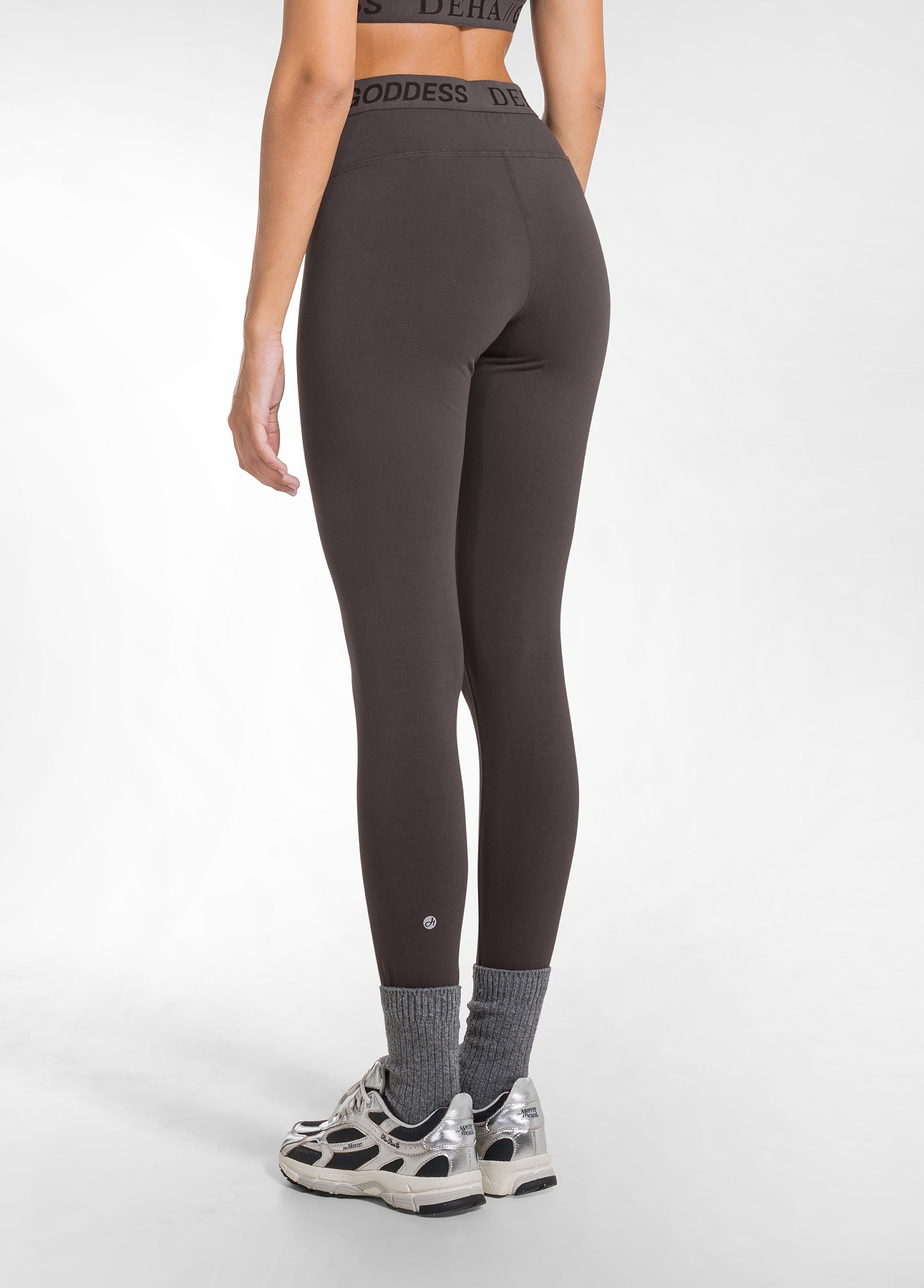 deha-leggings-in-jersey-stretch-con-logo-marrone-donna image 3