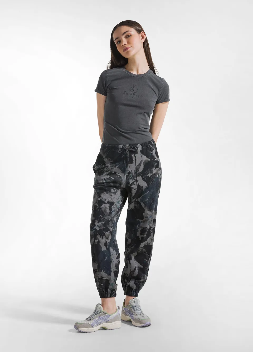 deha-pantalone-in-felpa-stampa-flower-blu-pantaloni-cotone-leisurewear image 1