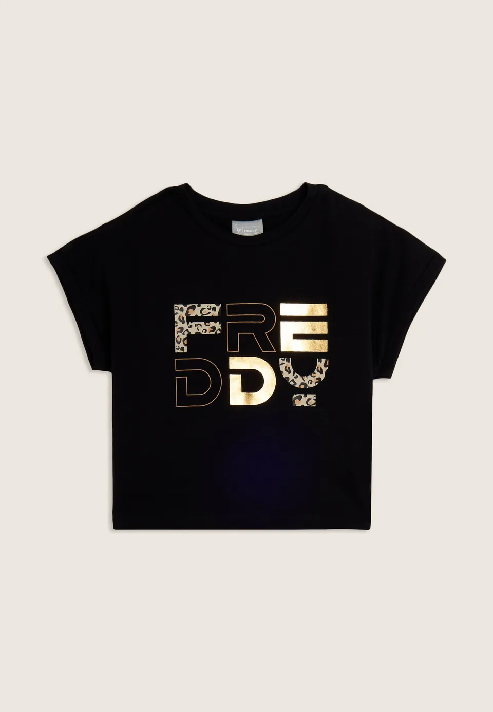 freddy-t-shirt-junior-maniche-ad-aletta-con-logo-animalier-e-oro image 1