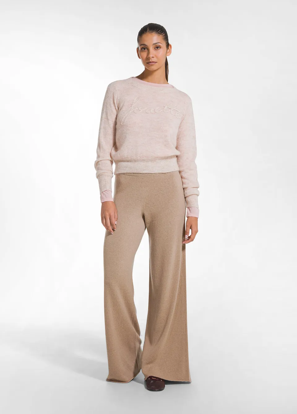 deha-d52716-pantaloni-in-lana-leggera-marrone-a-gamba-ampia image 1
