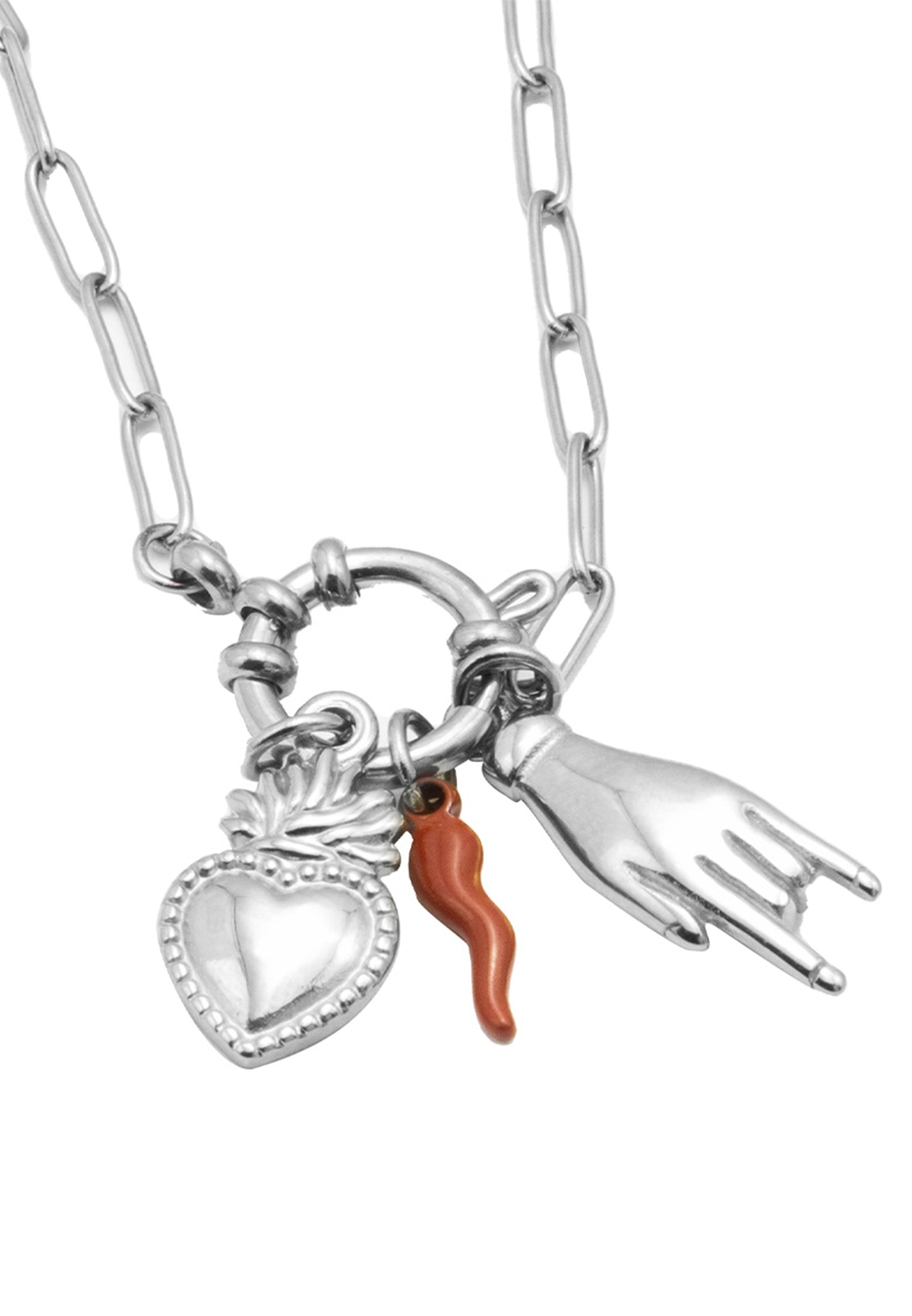 freddy-collana-a-catena-in-acciaio-con-pendente-cuore-sacro-argentato image 2