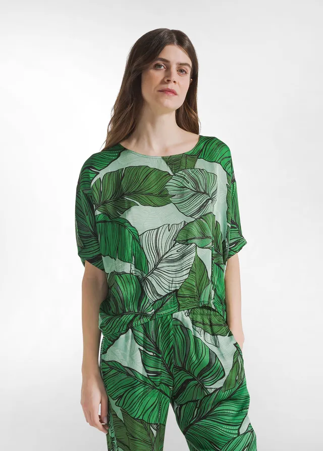 deha-blusa-in-raso-stampato-verde-manica-corta image 1