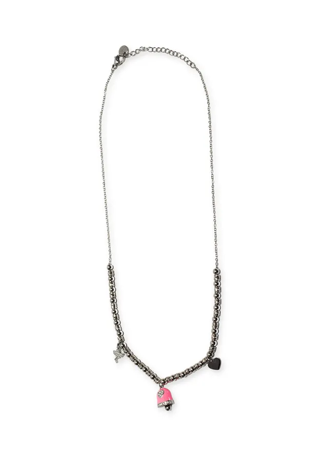 freddy-collana-acciaio-silver-a-sfere-con-charms-rosa-e-strass image 1