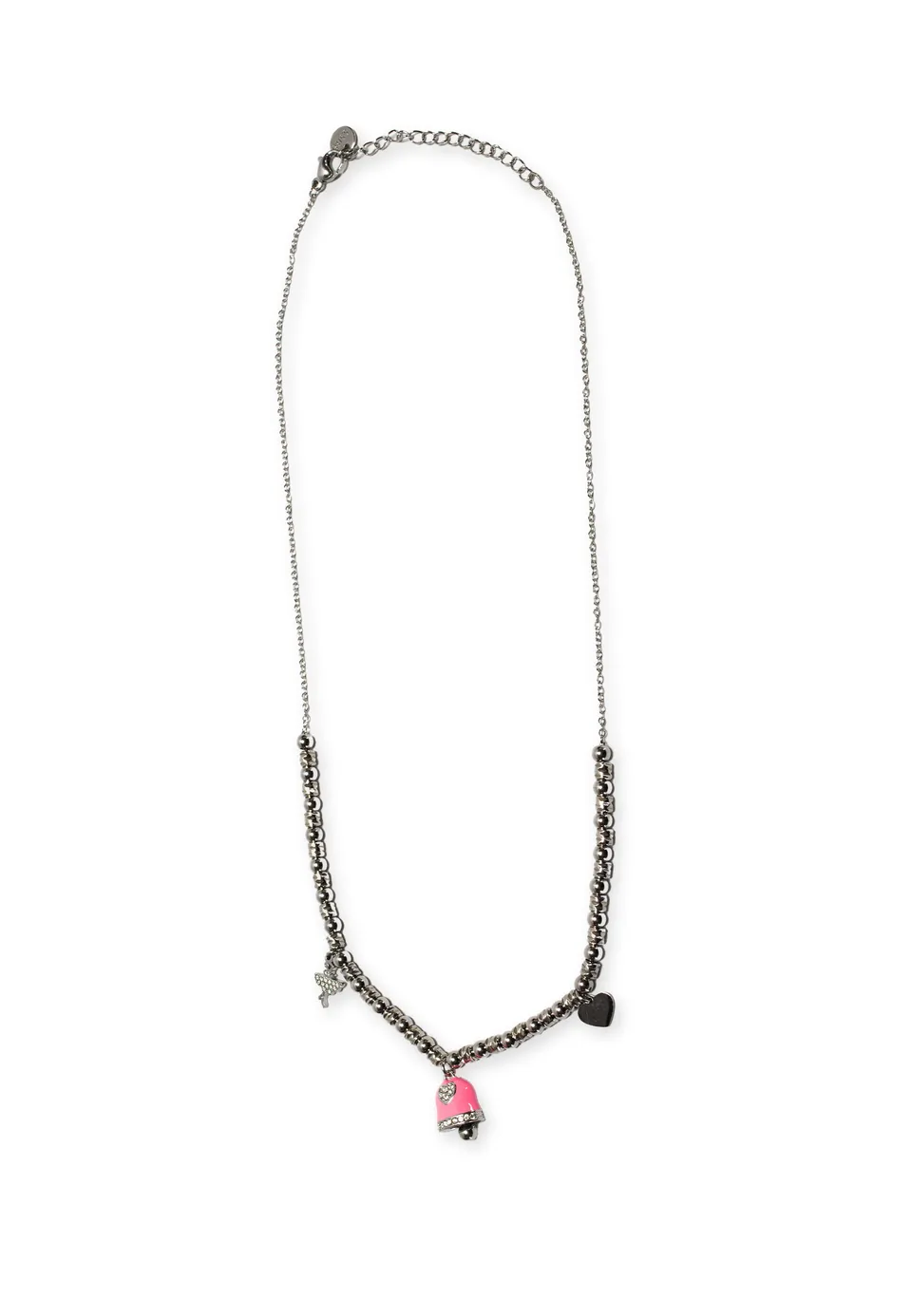 freddy-collana-acciaio-silver-a-sfere-con-charms-rosa-e-strass image 1