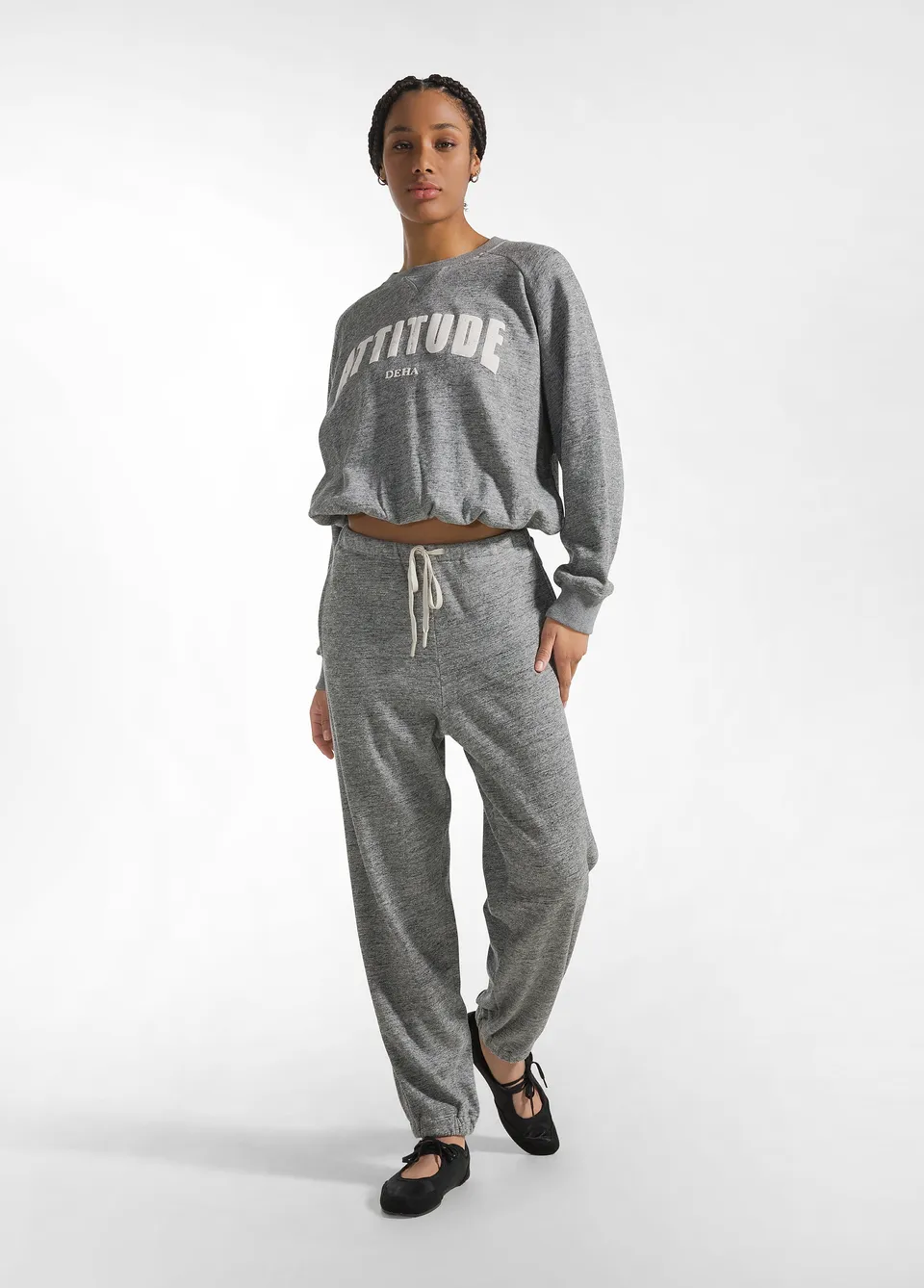 deha-pantaloni-jogger-in-felpa-fiammata-grigio image 1