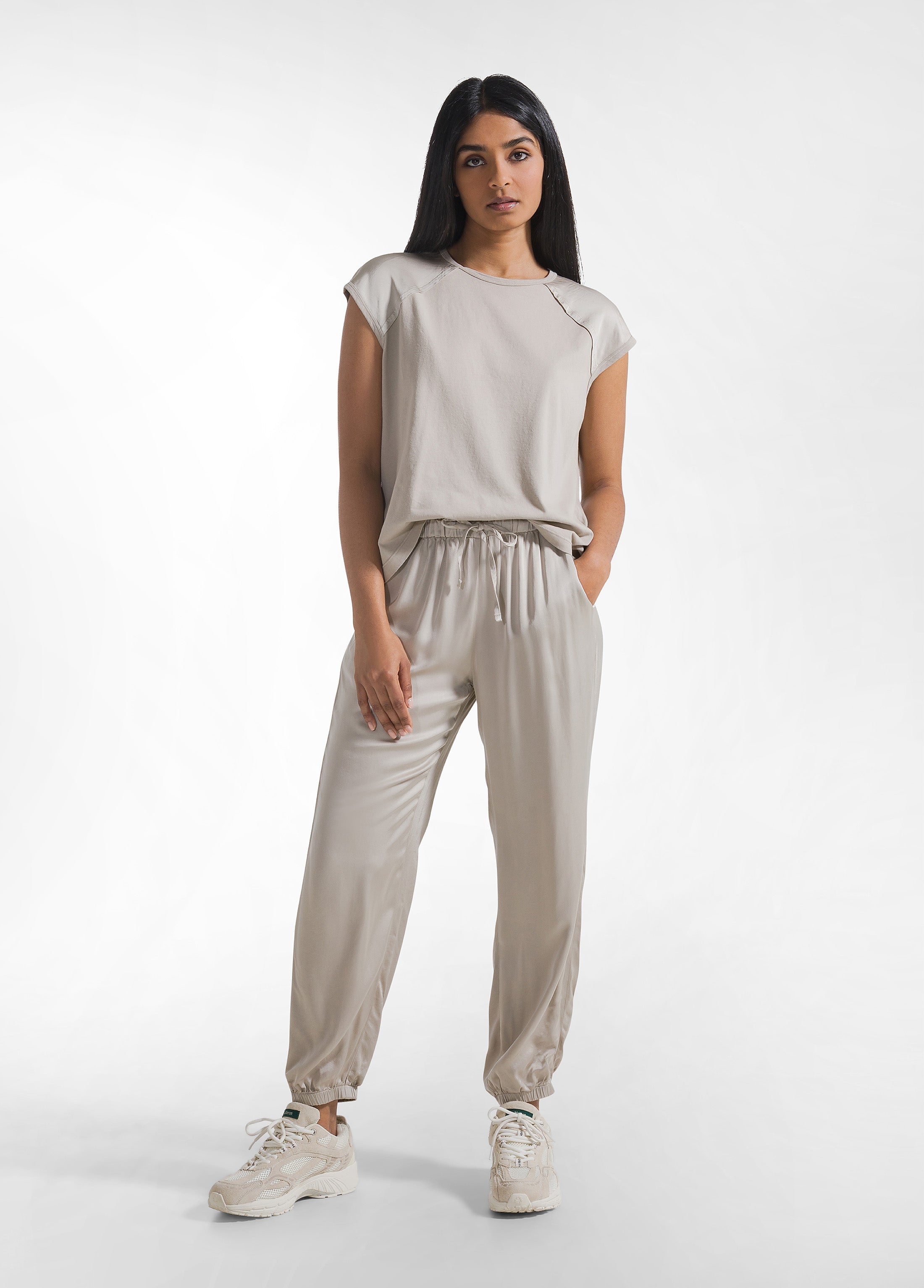deha-d42440-top-beige-maniche-satin-e-corpo-jersey-top-elegante image 4