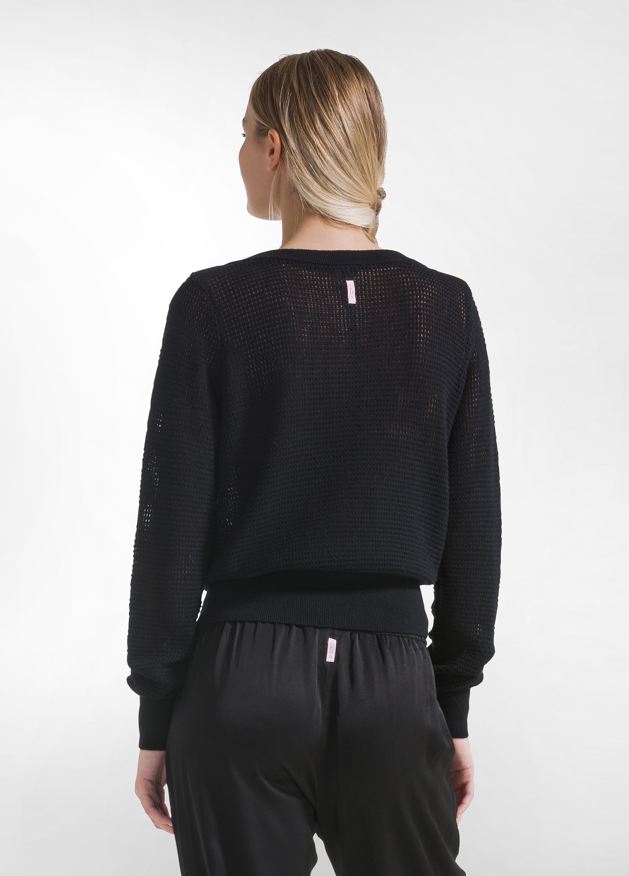 deha-maglia-in-cotone-effetto-rete-nero image 2