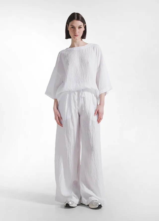 deha-completo-t-shirt-ampia-e-pantaloni-larghi-viscosa-stropicciata-bianco image 1